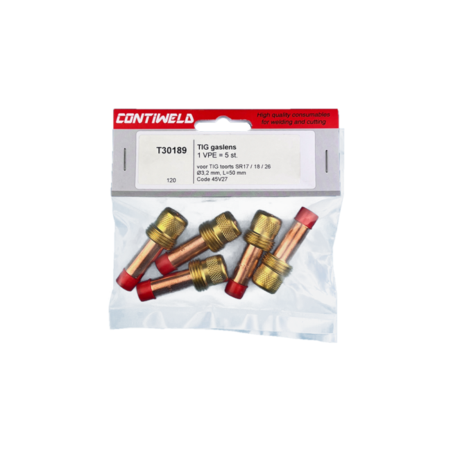 Gaslens F4, voor toorts SR17, SR26, SRW18, voor elektrode Ø3,2