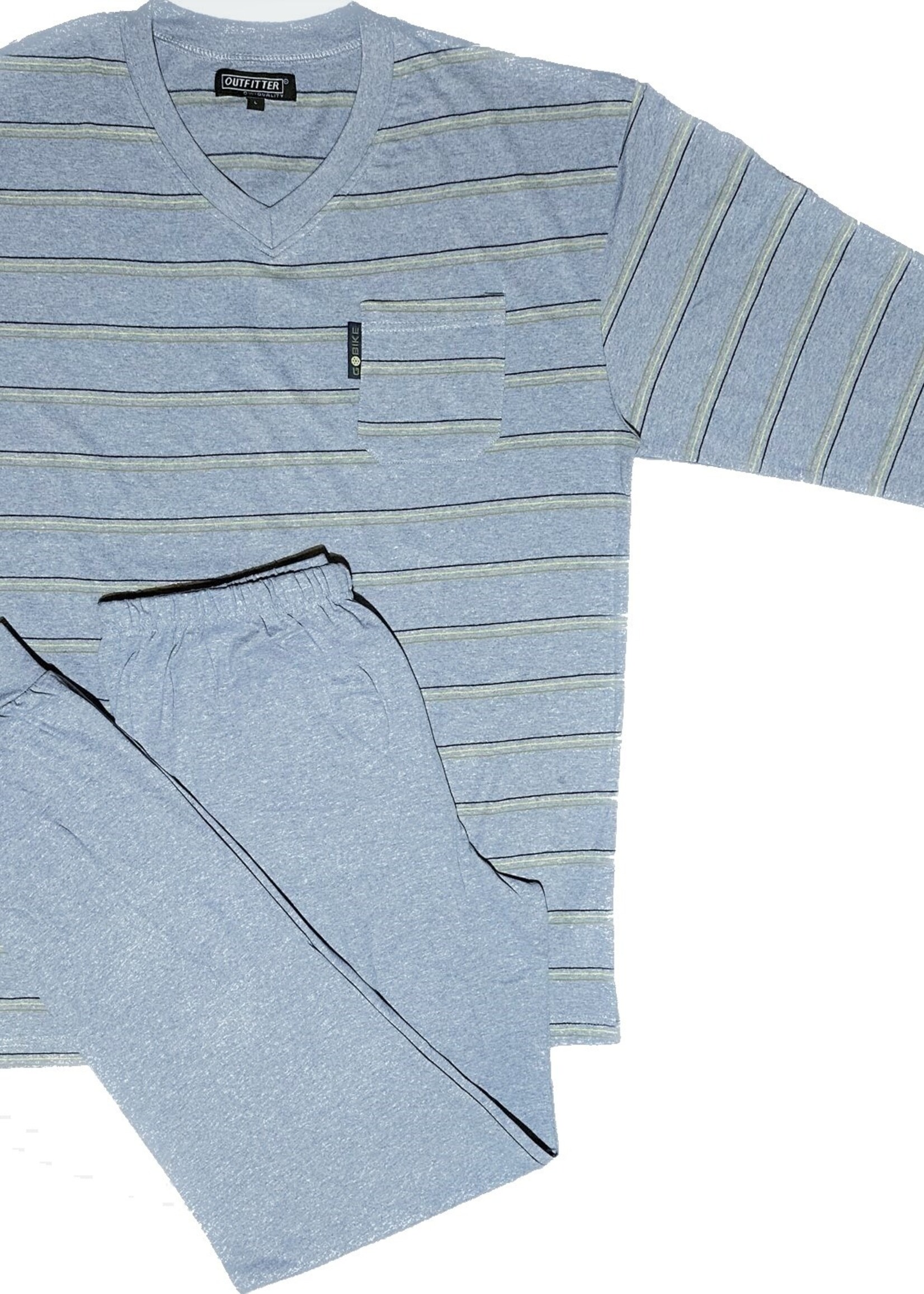 Heren pyjama gestreept - blue melange