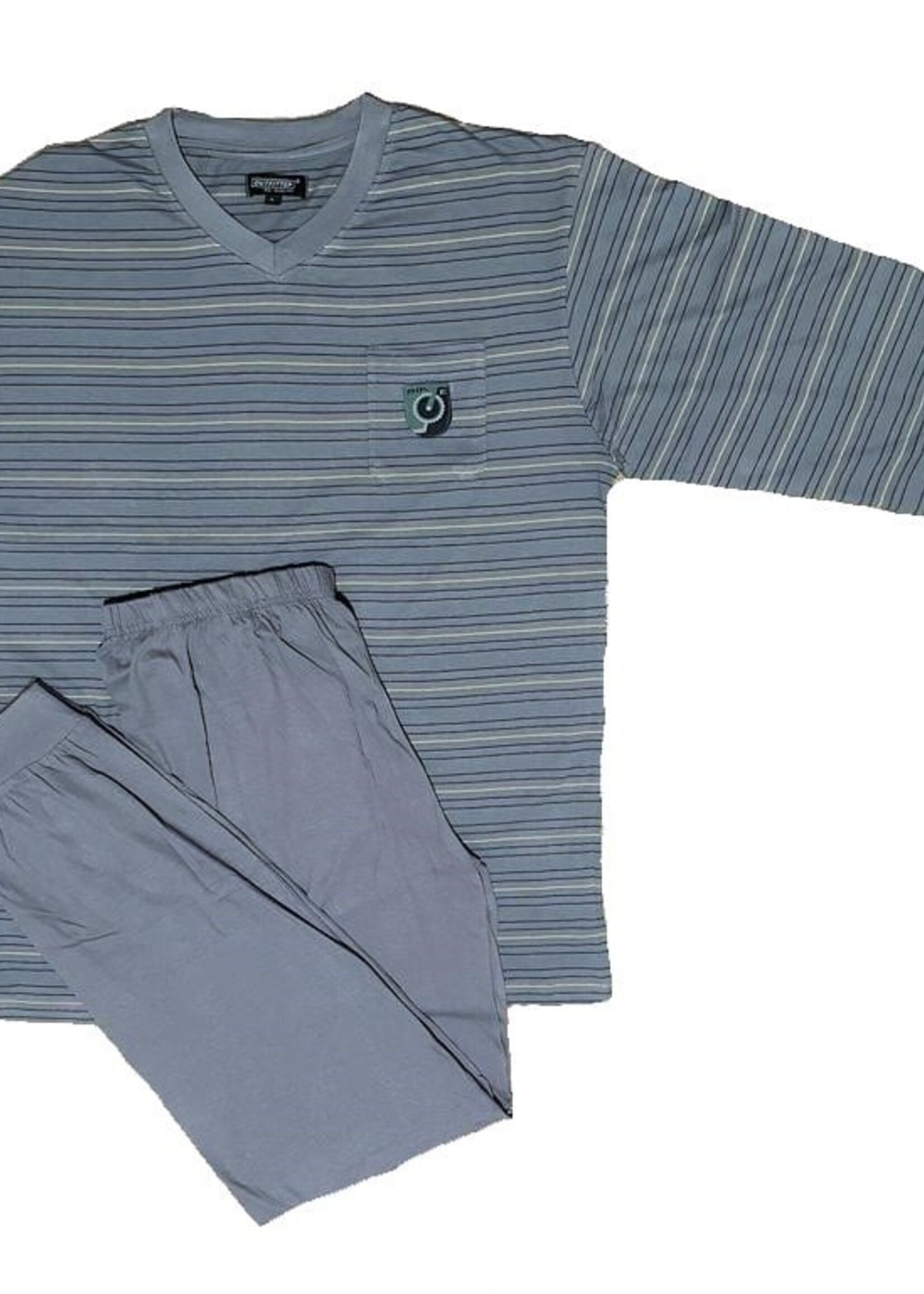 Outfitter Heren pyjama stripes - stone blauw