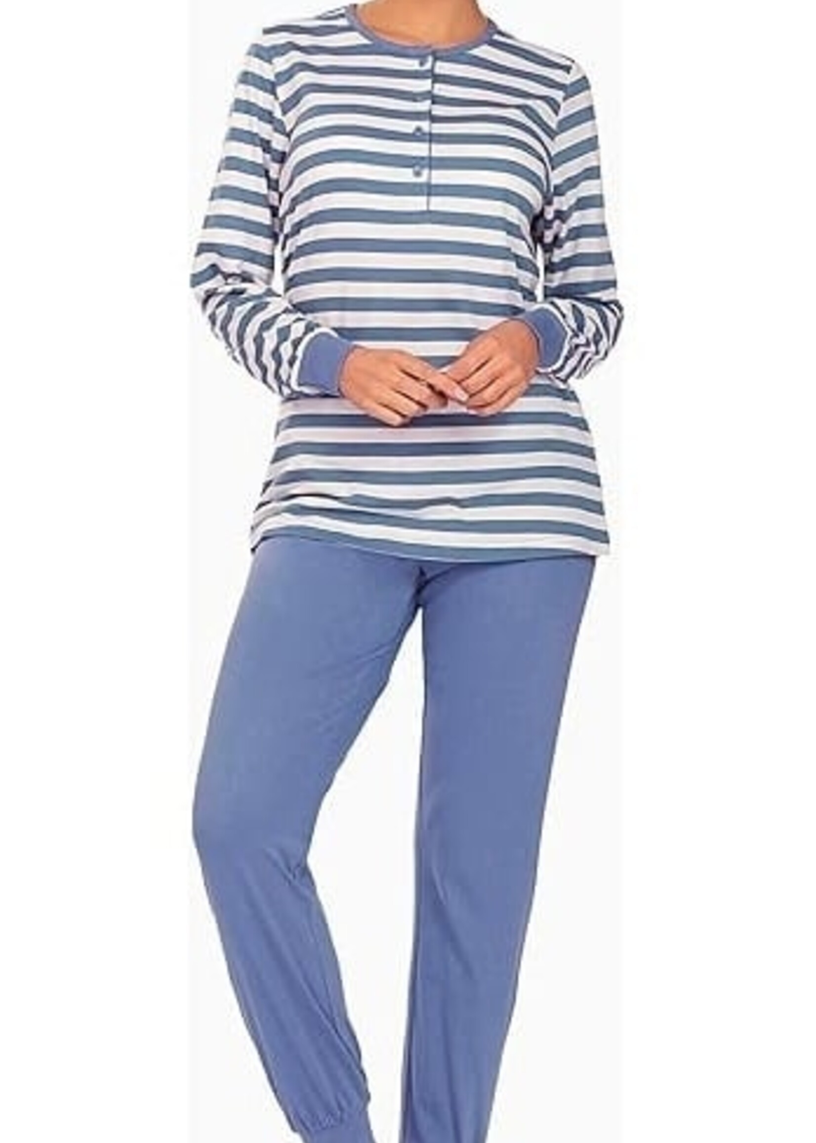 Comtessa dames pyjama katoen - blauw gestreept