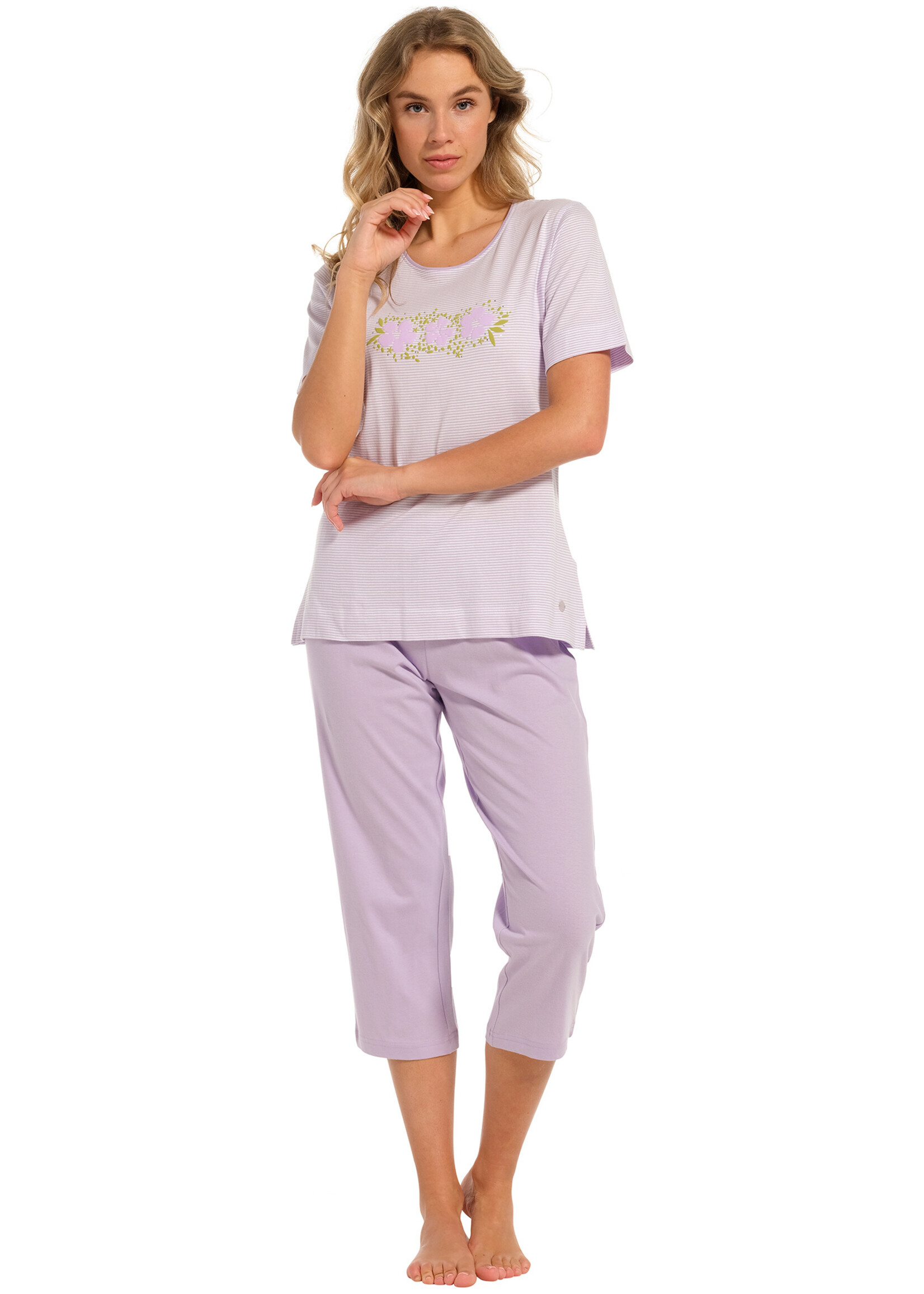 Pastunette Dames pyjama capri broek - licht paars