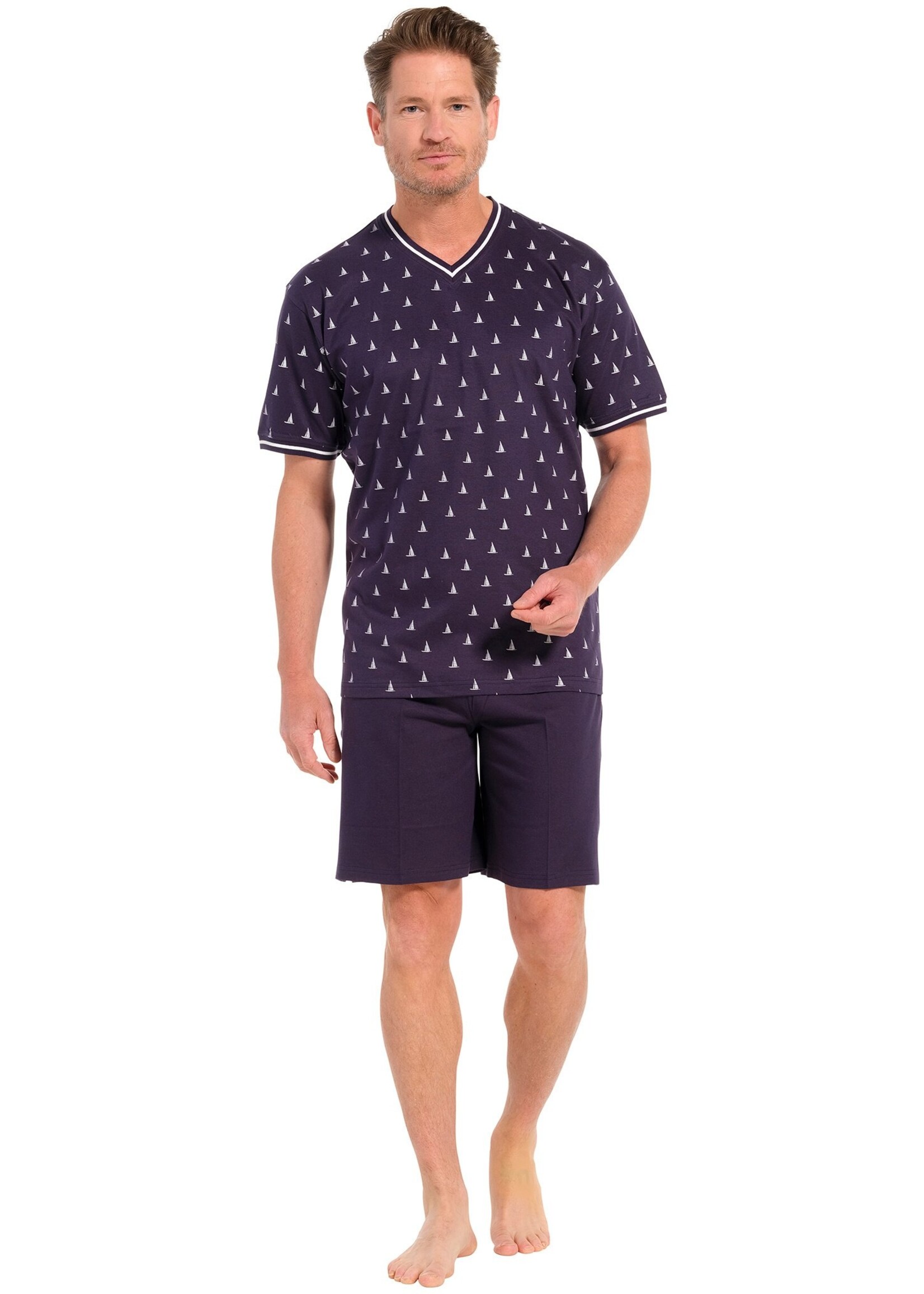Pastunette Heren shortama katoen - donkerblauw bootjes