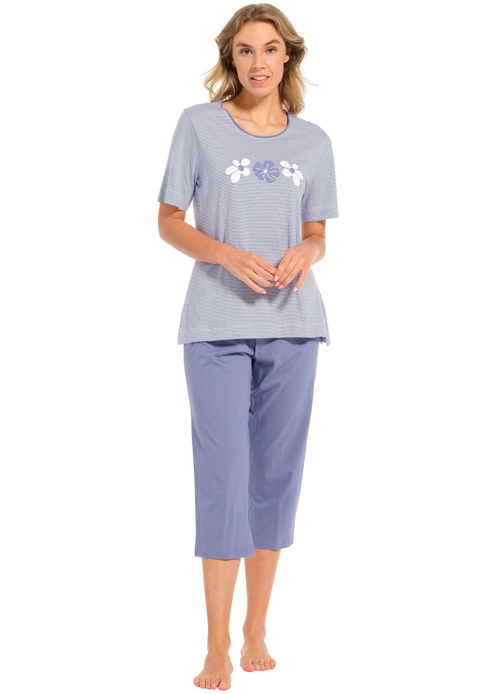 Pastunette Dames pyjama capri broek - flower stripes