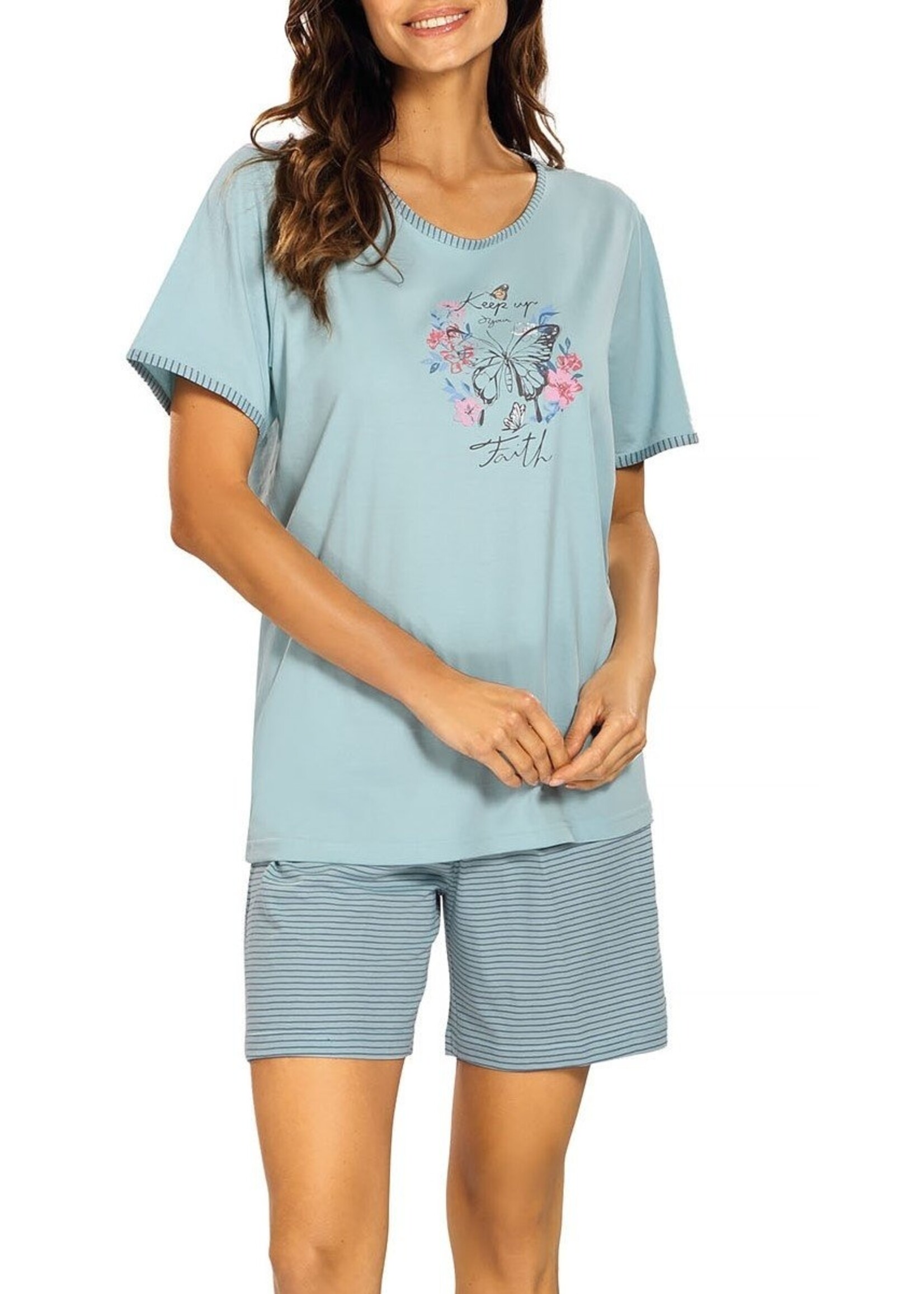 Comtessa Dames shortama katoen - blauw summer