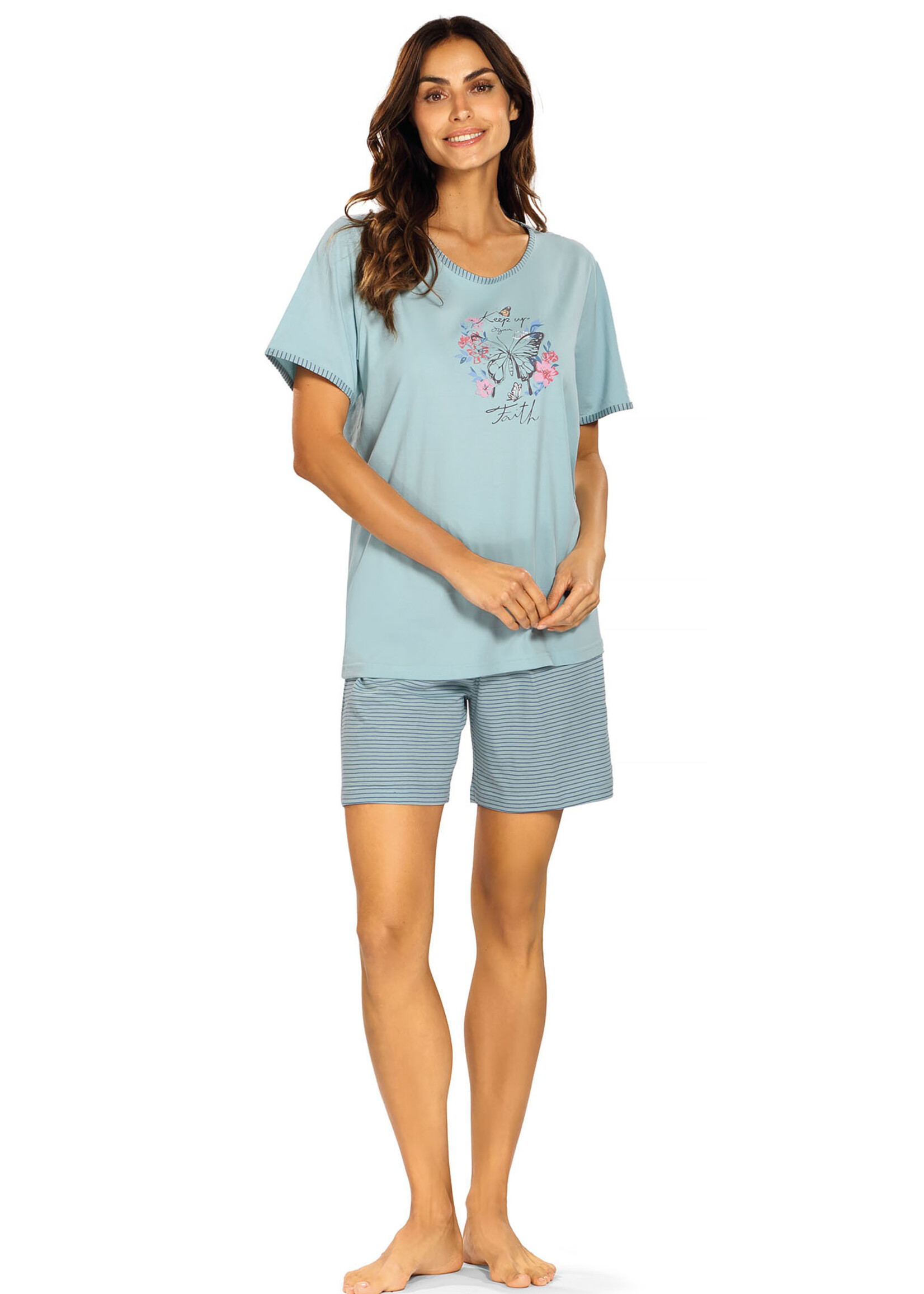 Comtessa Dames shortama katoen - blauw summer
