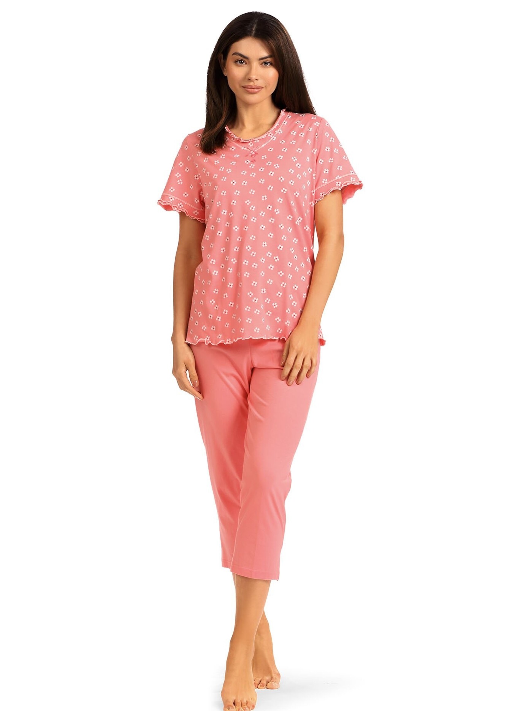Comtessa Dames pyjama katoen 7/8 broek - flamingo roze