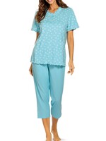 Comtessa Dames pyjama katoen 7/8 broek - aqua blauw