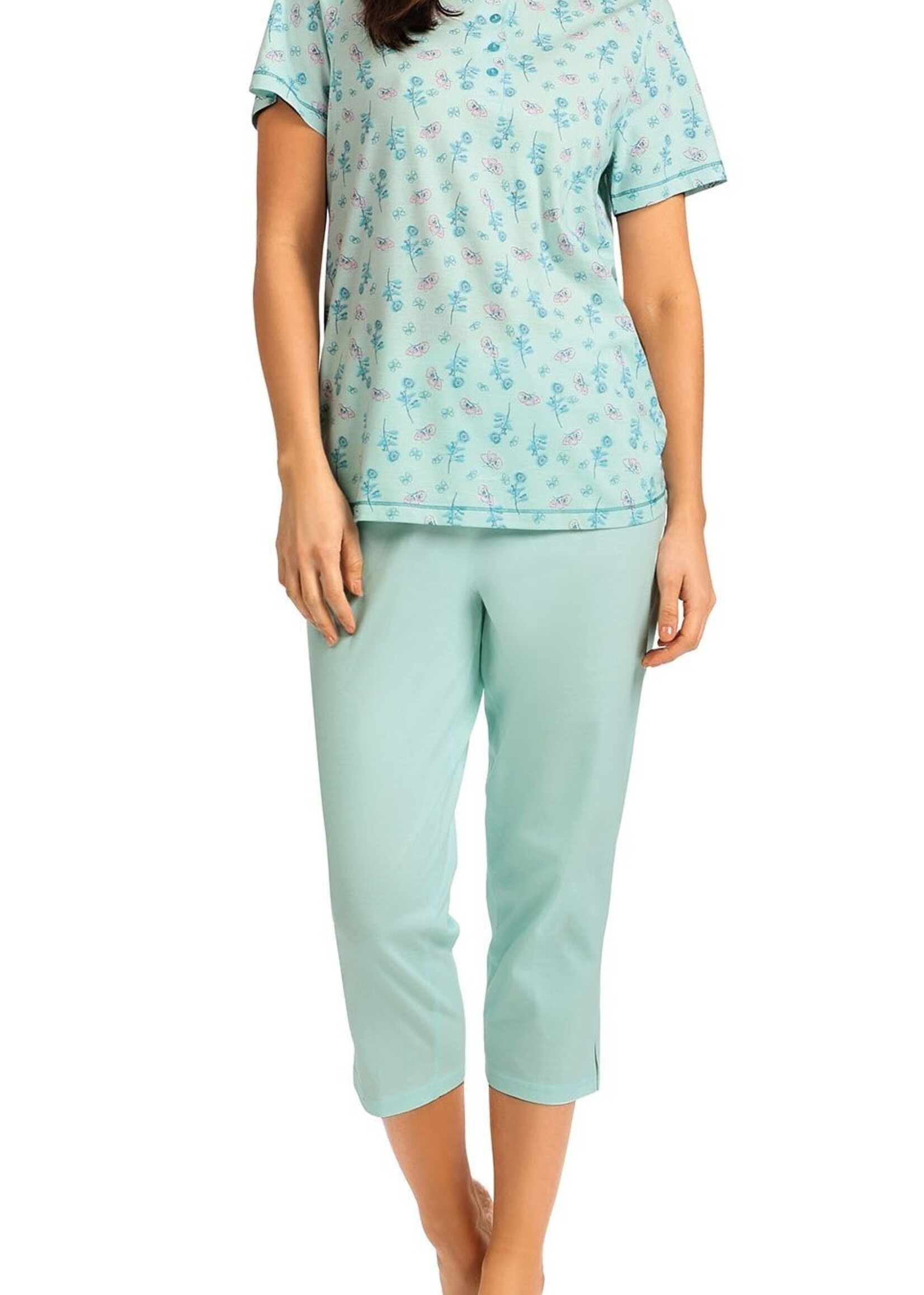 Comtessa Dames pyjama katoen 7/8 broek - mint groen