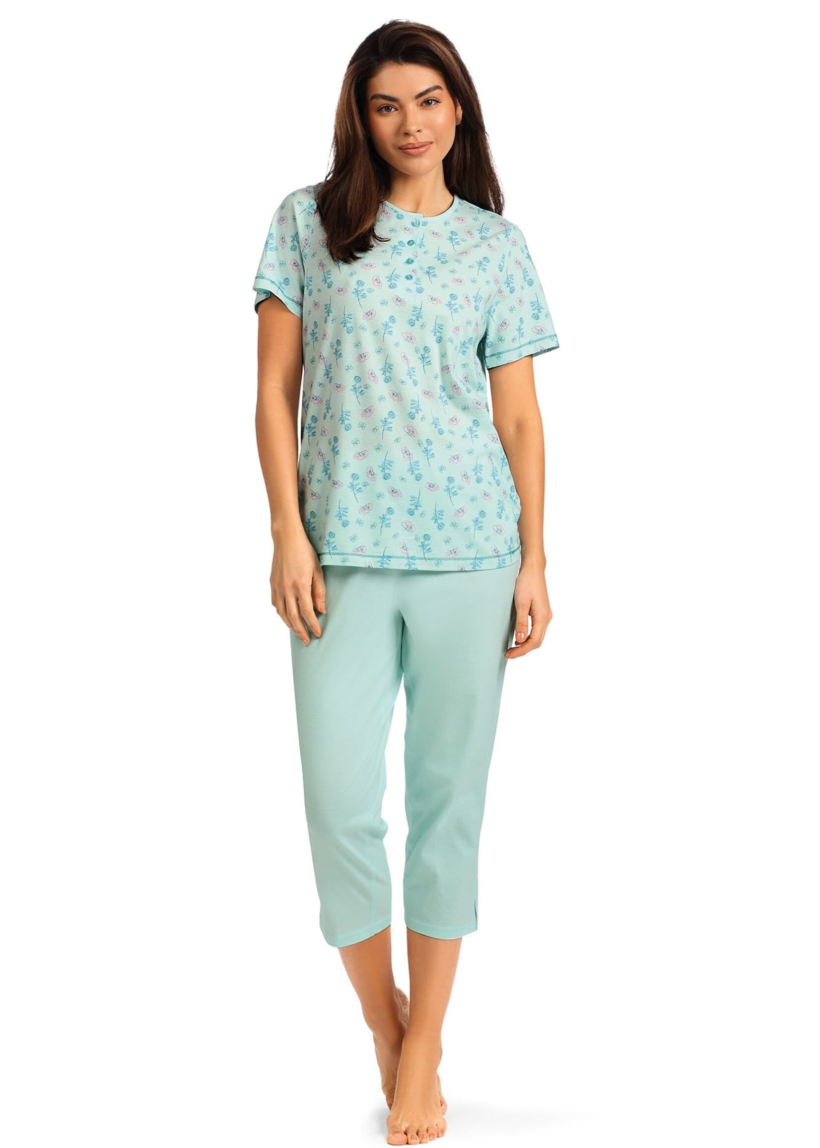 Comtessa Dames pyjama katoen 7/8 broek - mint groen