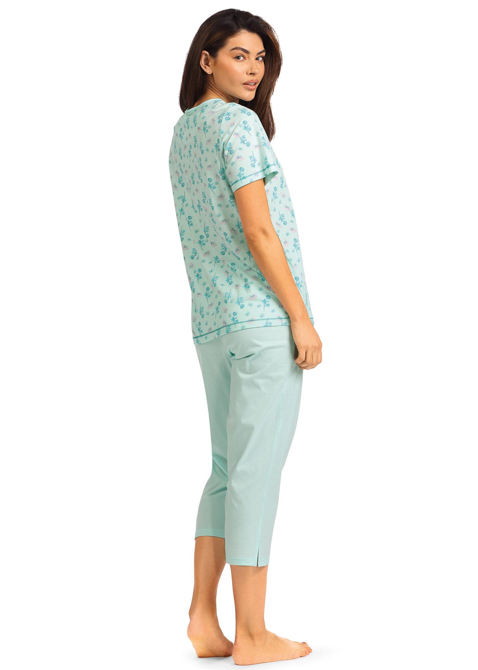 Comtessa Dames pyjama katoen 7/8 broek - mint groen