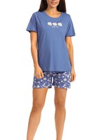 Comtessa Dames shortama katoen - blauw bloemen