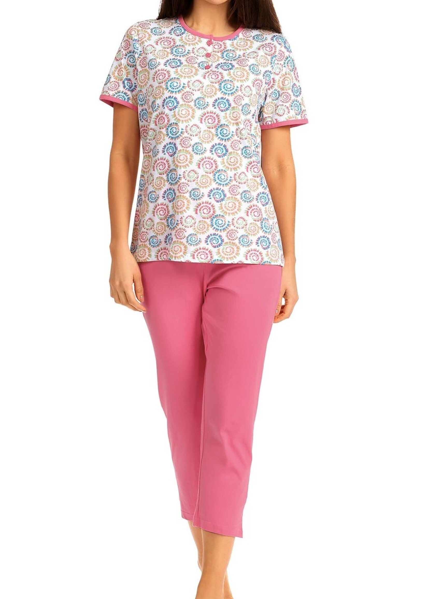 Comtessa Dames pyjama katoen 7/8 broek - roze paisley
