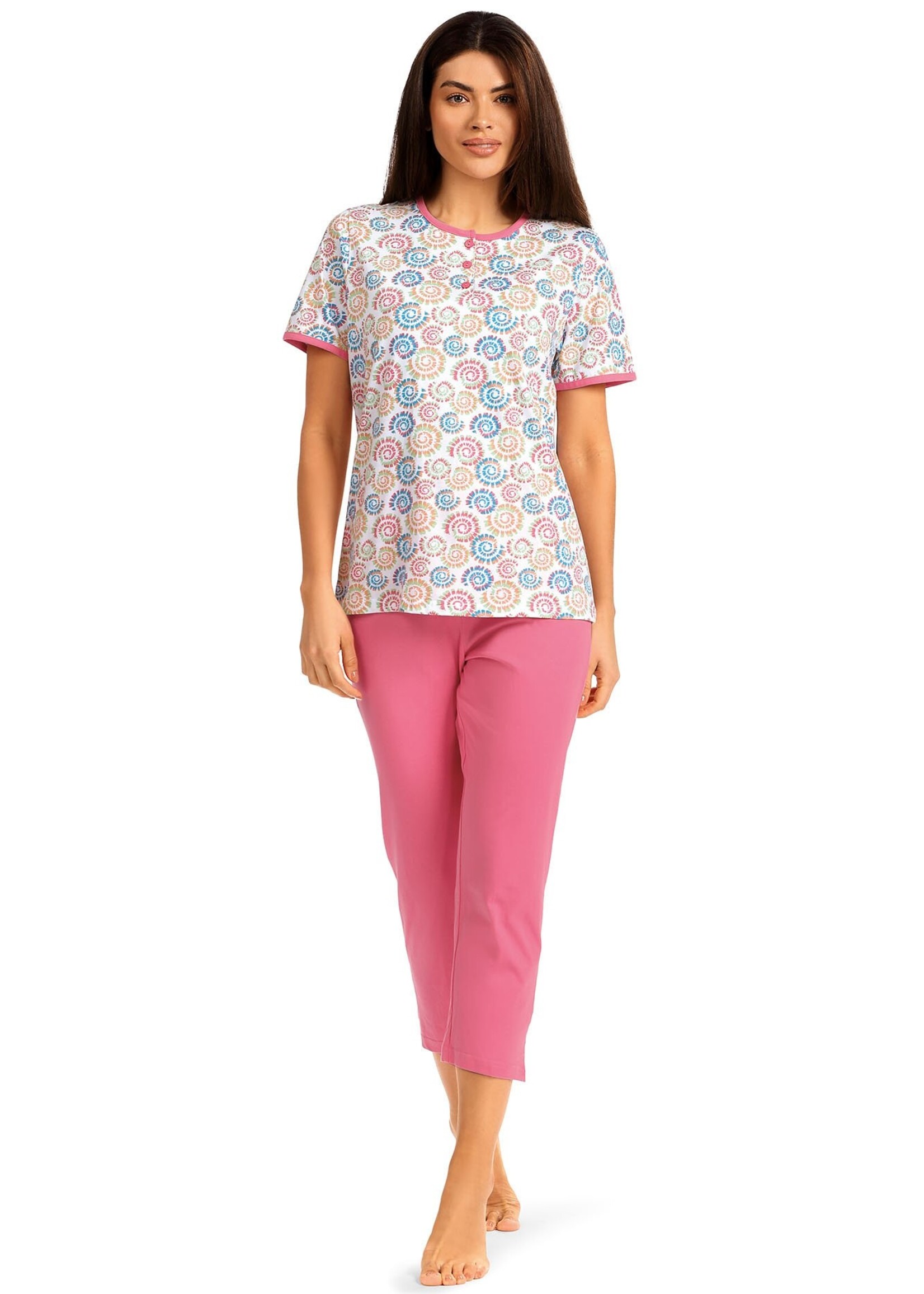 Comtessa Dames pyjama katoen 7/8 broek - roze paisley