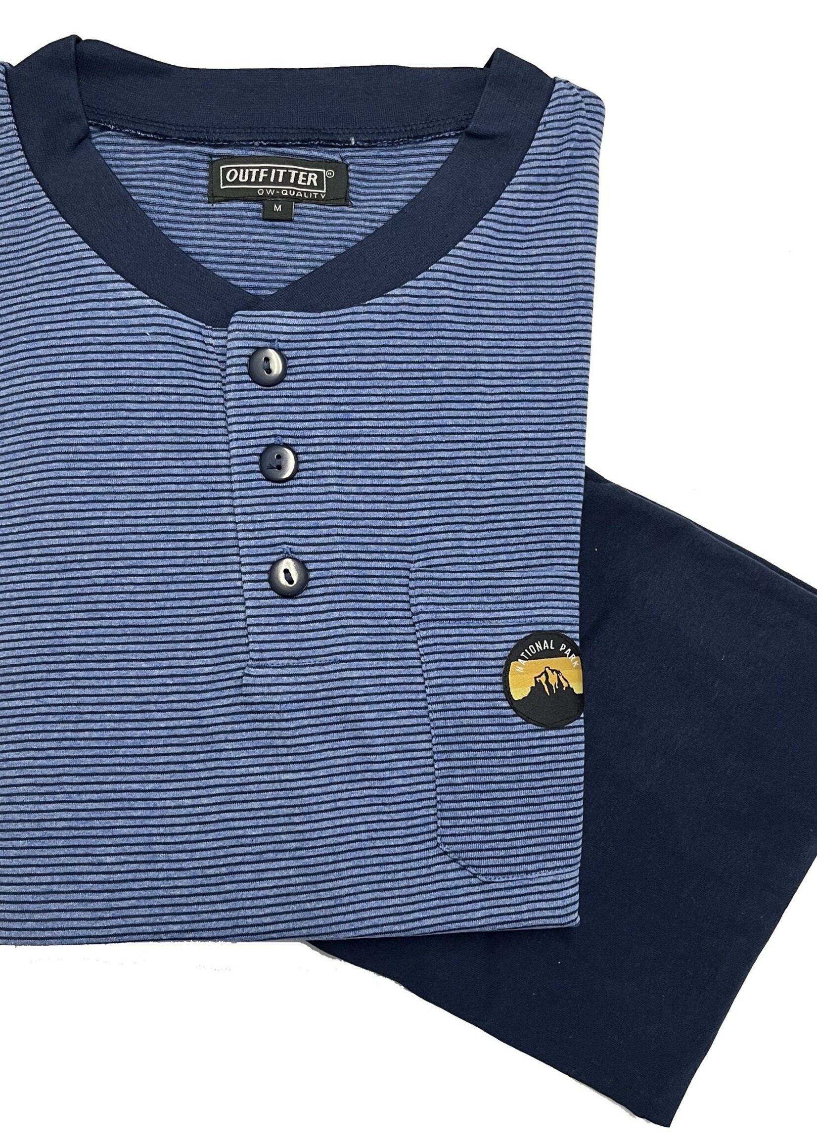 Outfitter Heren pyjama katoen - blauw gestreept