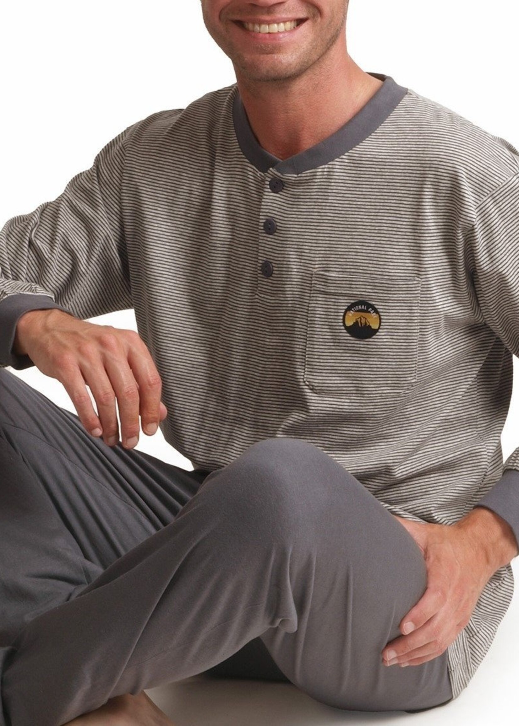 Outfitter Heren pyjama katoen - grijs gestreept