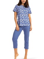 Comtessa Dames pyjama katoen 7/8 broek - blauw bloemen
