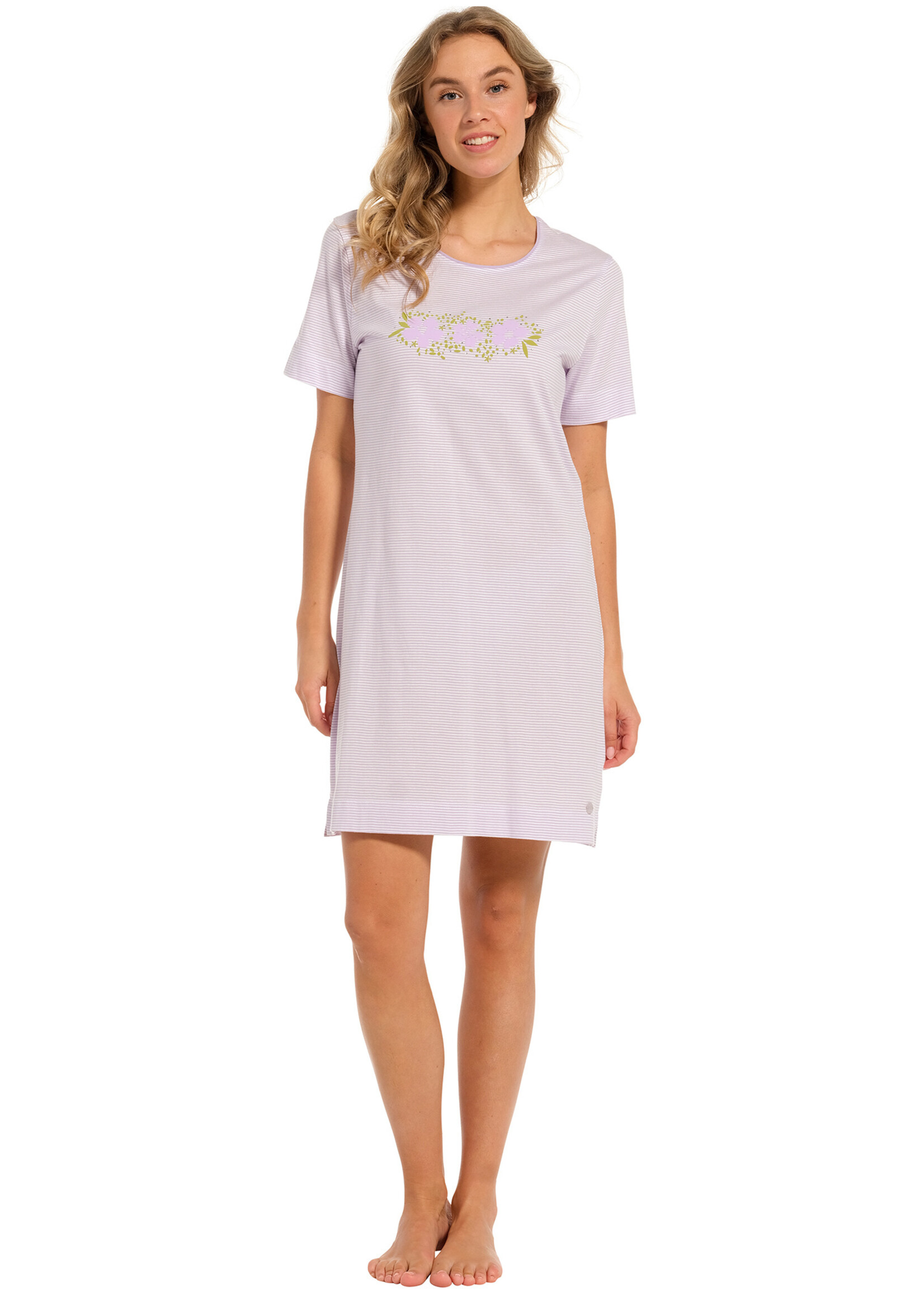 Pastunette Nachthemd dames korte mouw - flower stripes lila