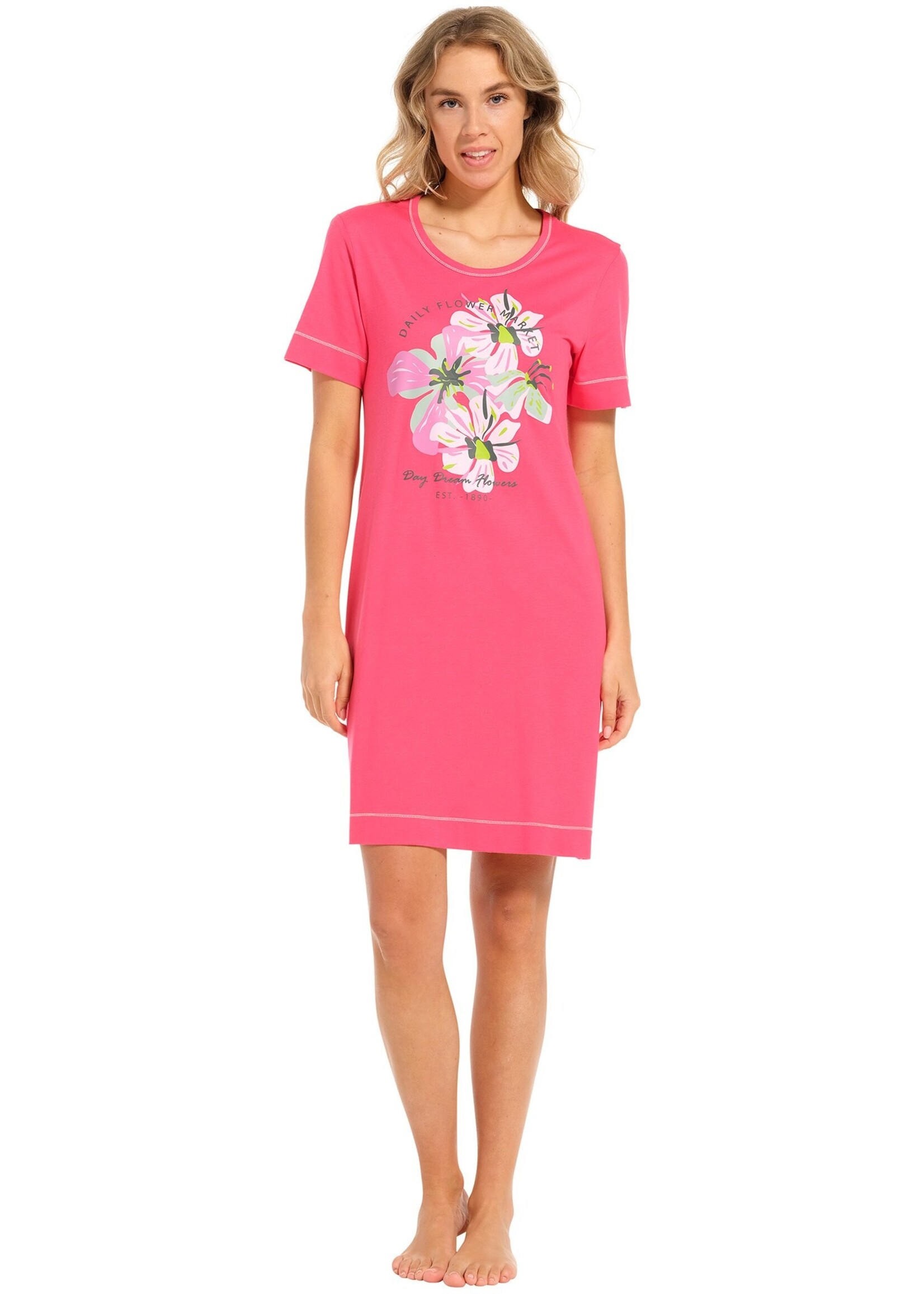 Pastunette Nachthemd dames korte mouw - flower pink