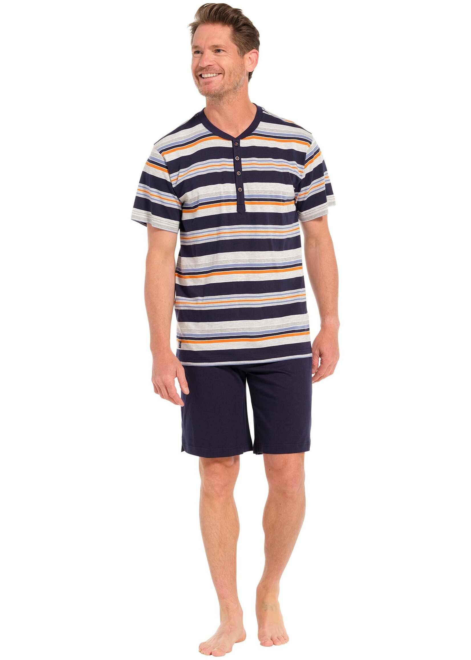 Pastunette Heren shortama katoen - stripes orange blue