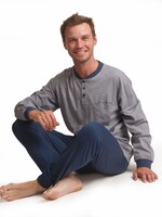 Outfitter Heren pyjama katoen - grijs blauw patroon