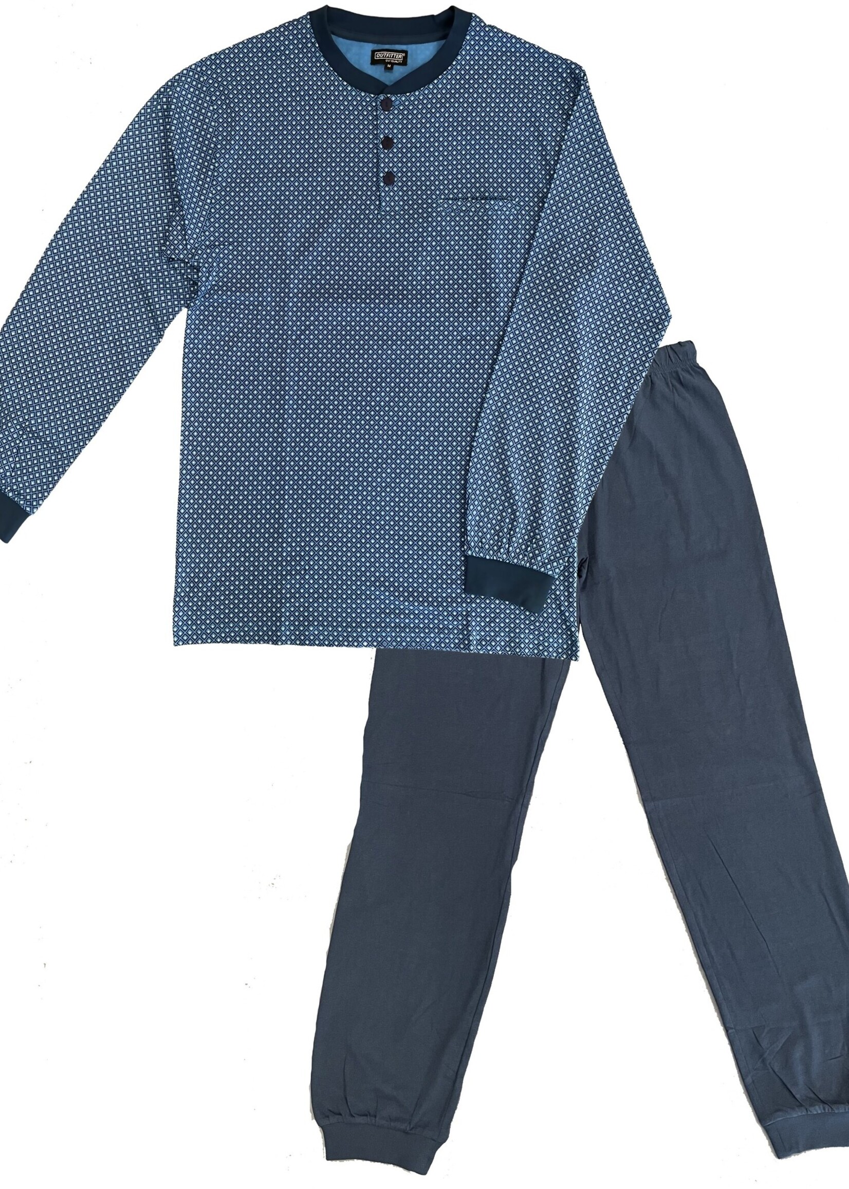 Outfitter Heren pyjama katoen - blauw patroon