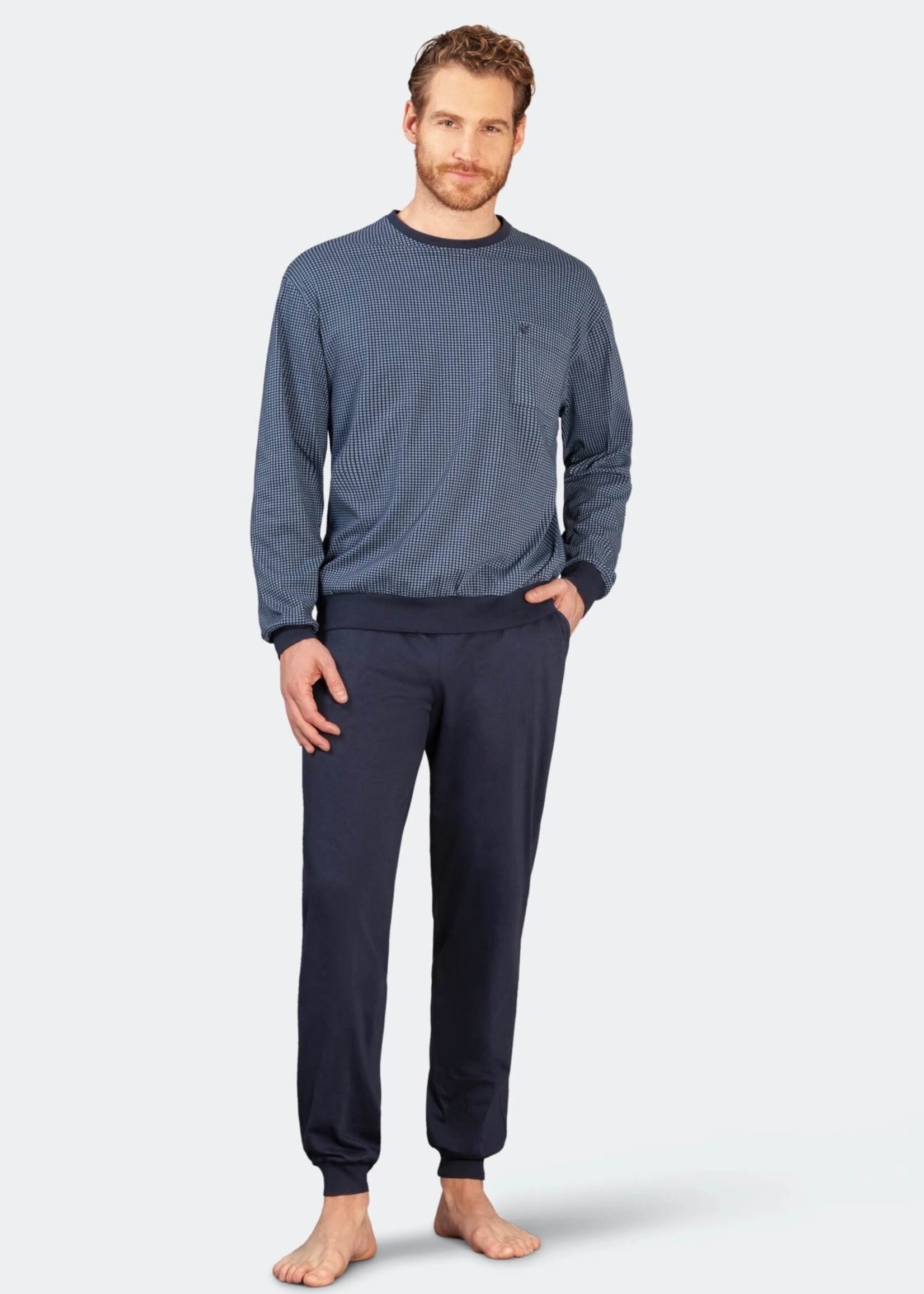 Hajo Heren pyjama premium - gekamd katoen - blauw