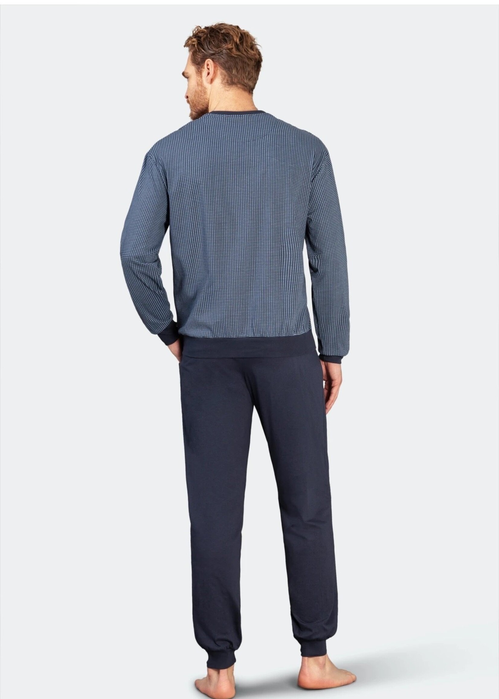 Hajo Heren pyjama premium - gekamd katoen - blauw