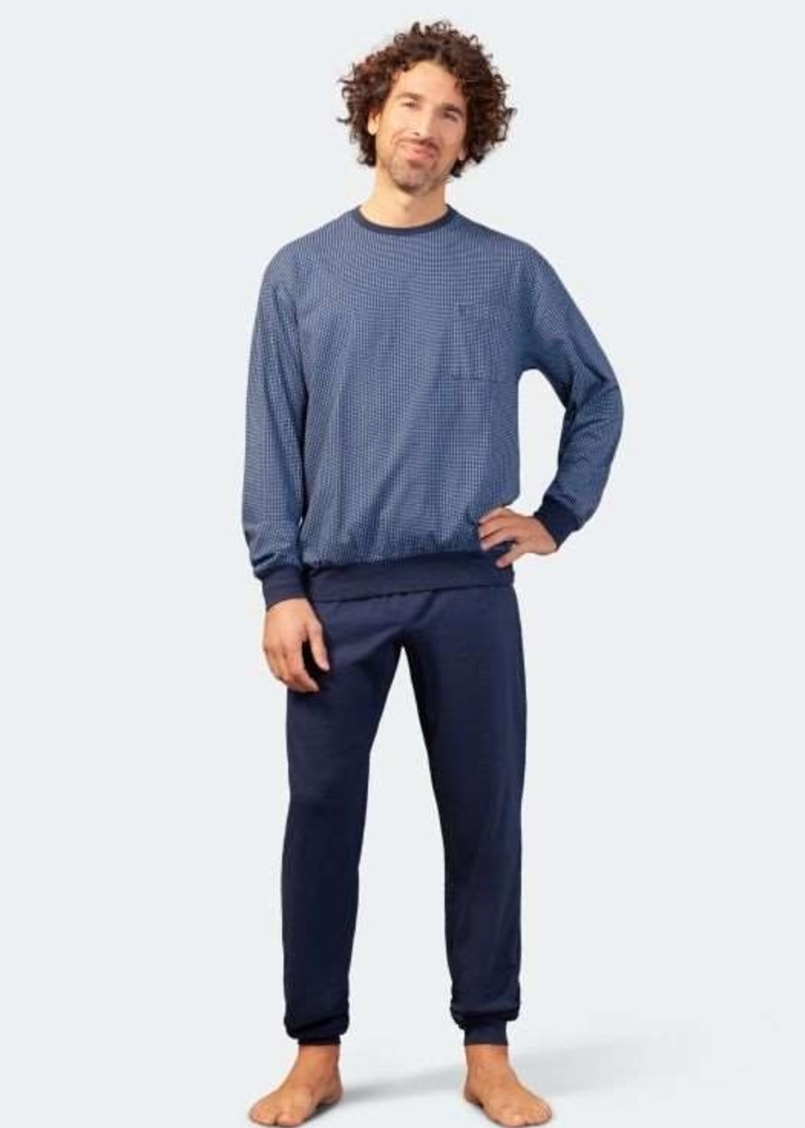 Hajo Heren pyjama premium - gekamd katoen - blauw