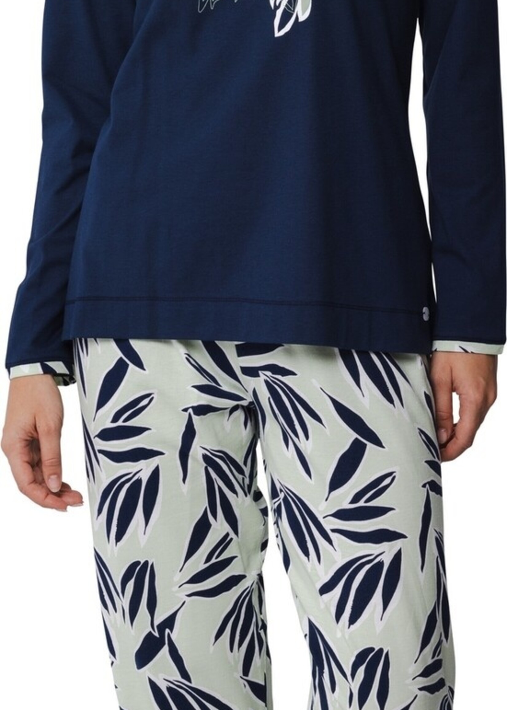 Pastunette Dames pyjama katoen - leaves donkerblauw
