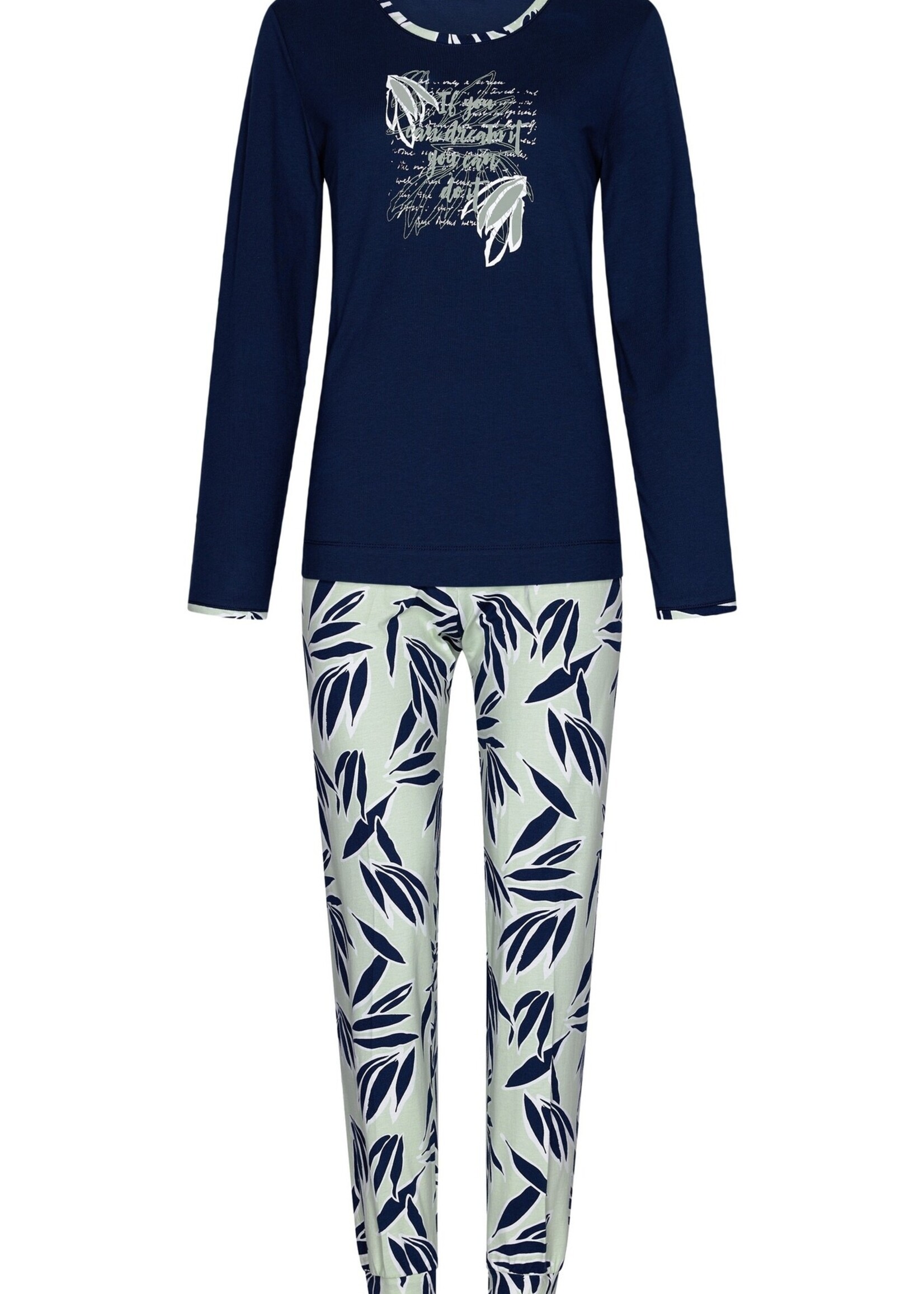 Pastunette Dames pyjama katoen - leaves donkerblauw