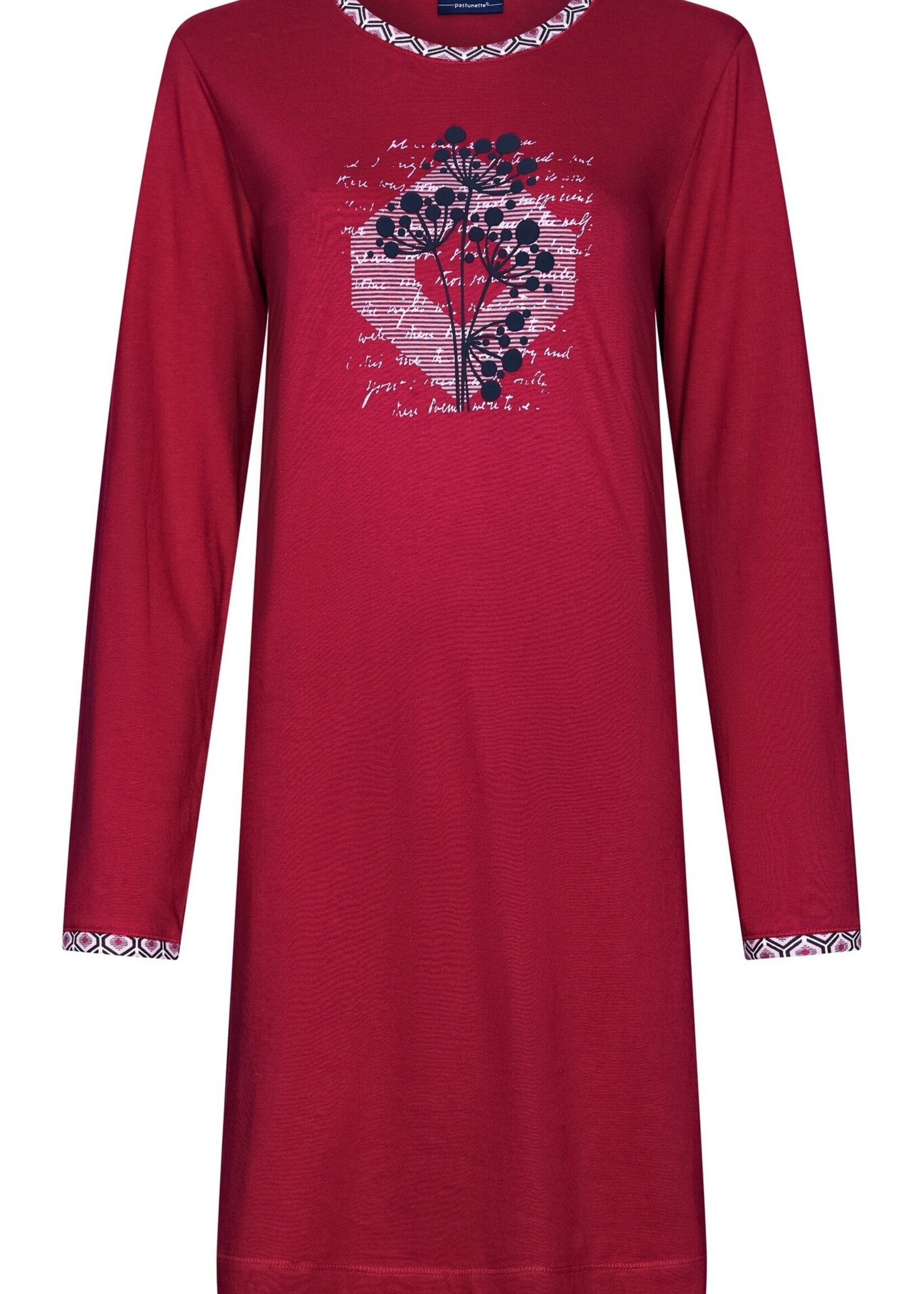 Pastunette Dames nachthemd lange mouw bio katoen - rood
