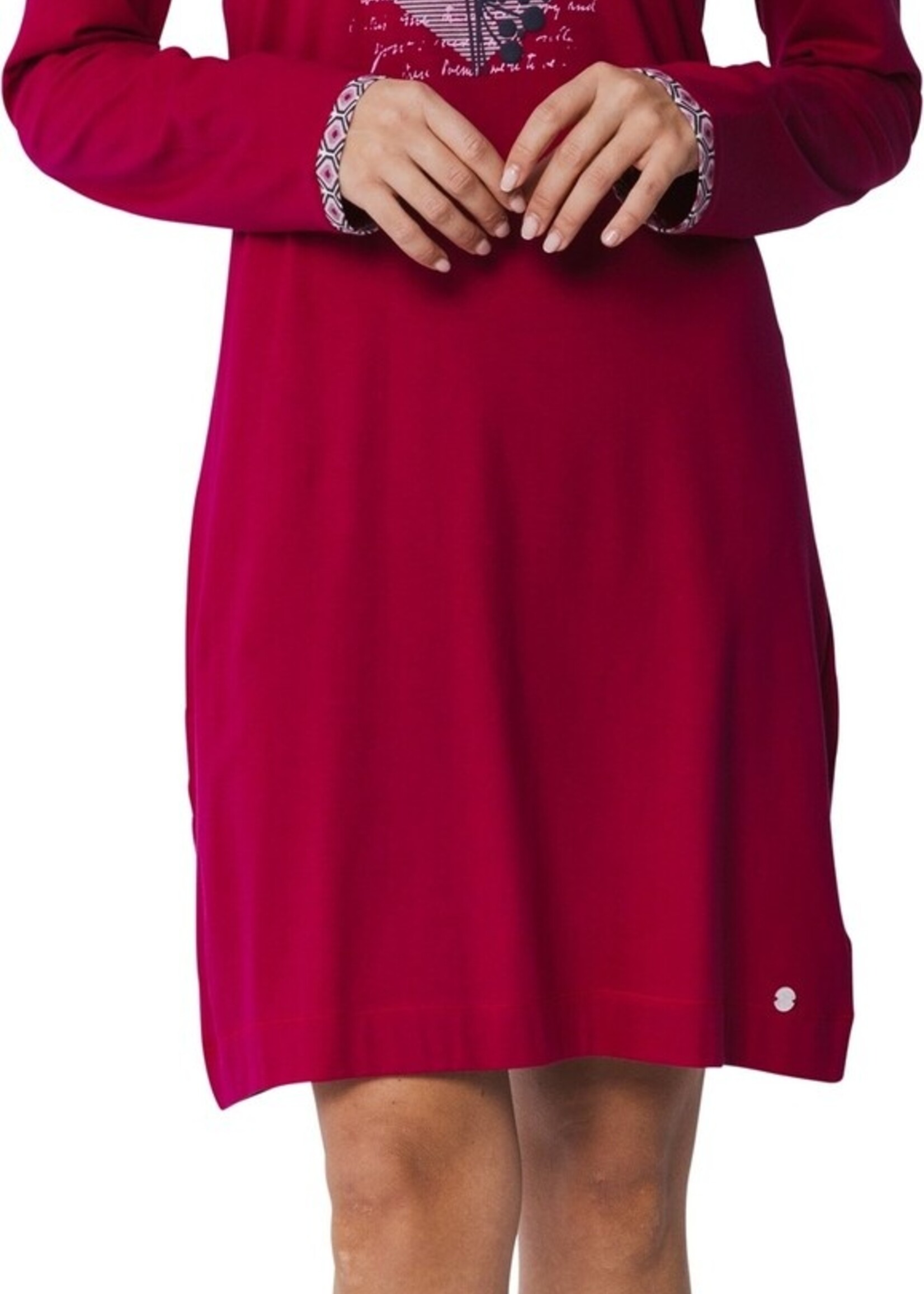 Pastunette Dames nachthemd lange mouw bio katoen - rood