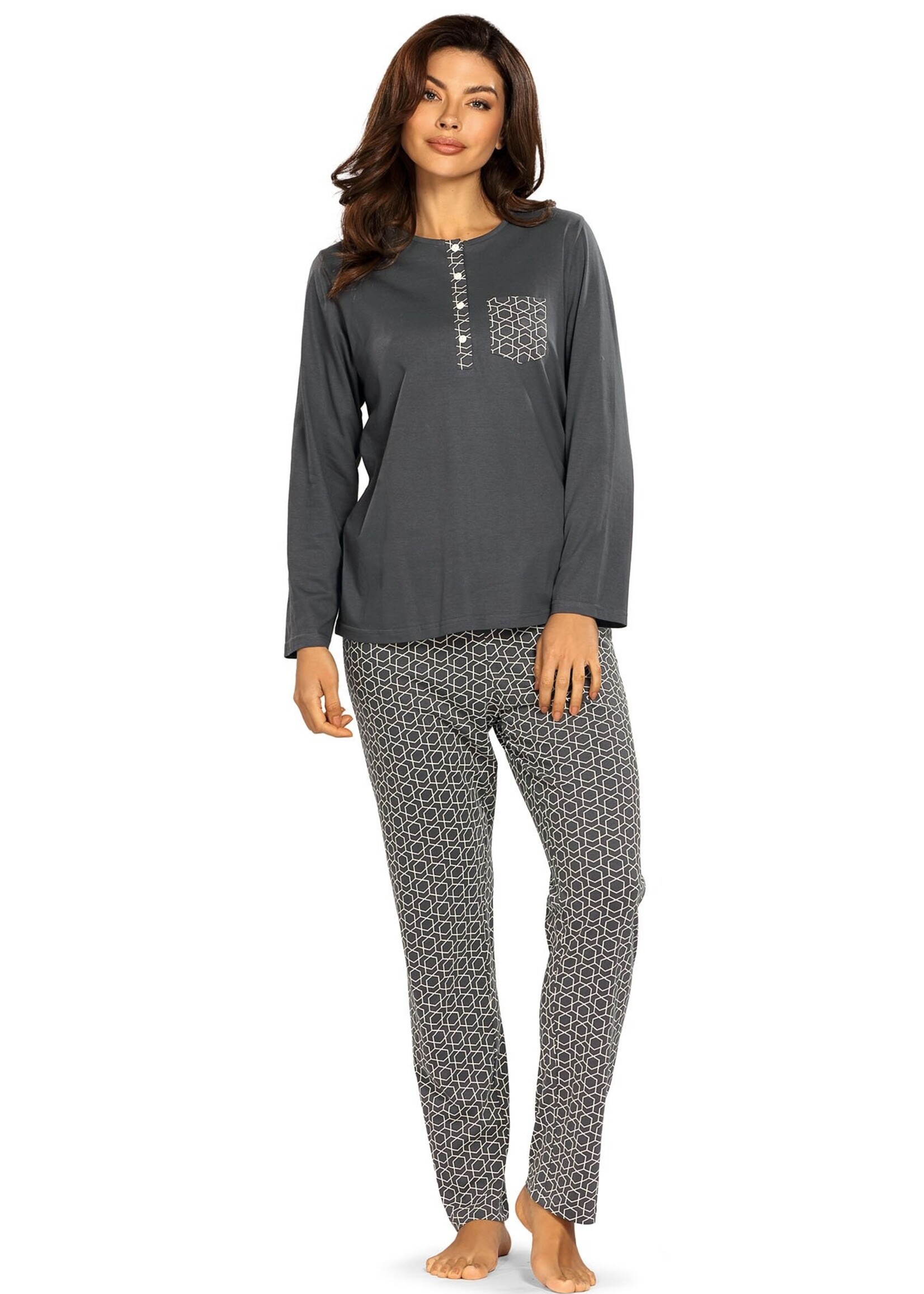 Comtessa Dames pyjama katoen - grijs grafiet