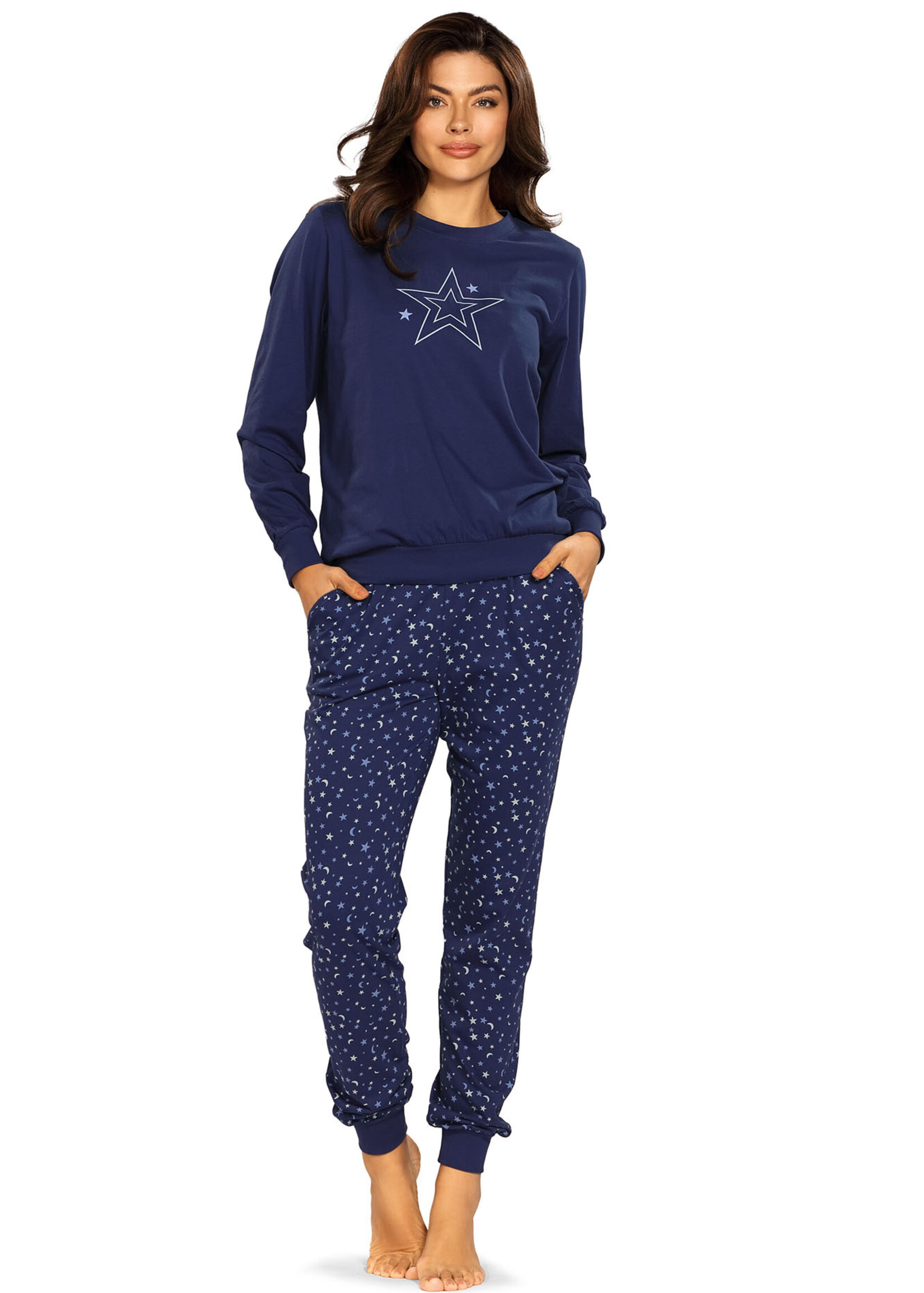 Comtessa Dames pyjama katoen - donkerblauw sterren