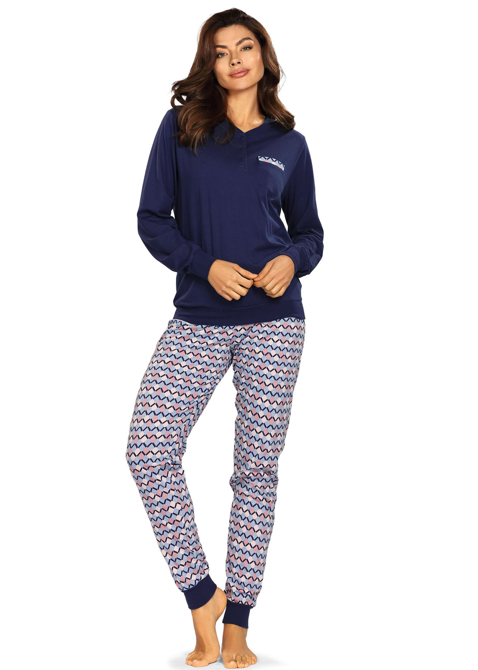 Comtessa Dames pyjama katoen - marineblauw grafisch