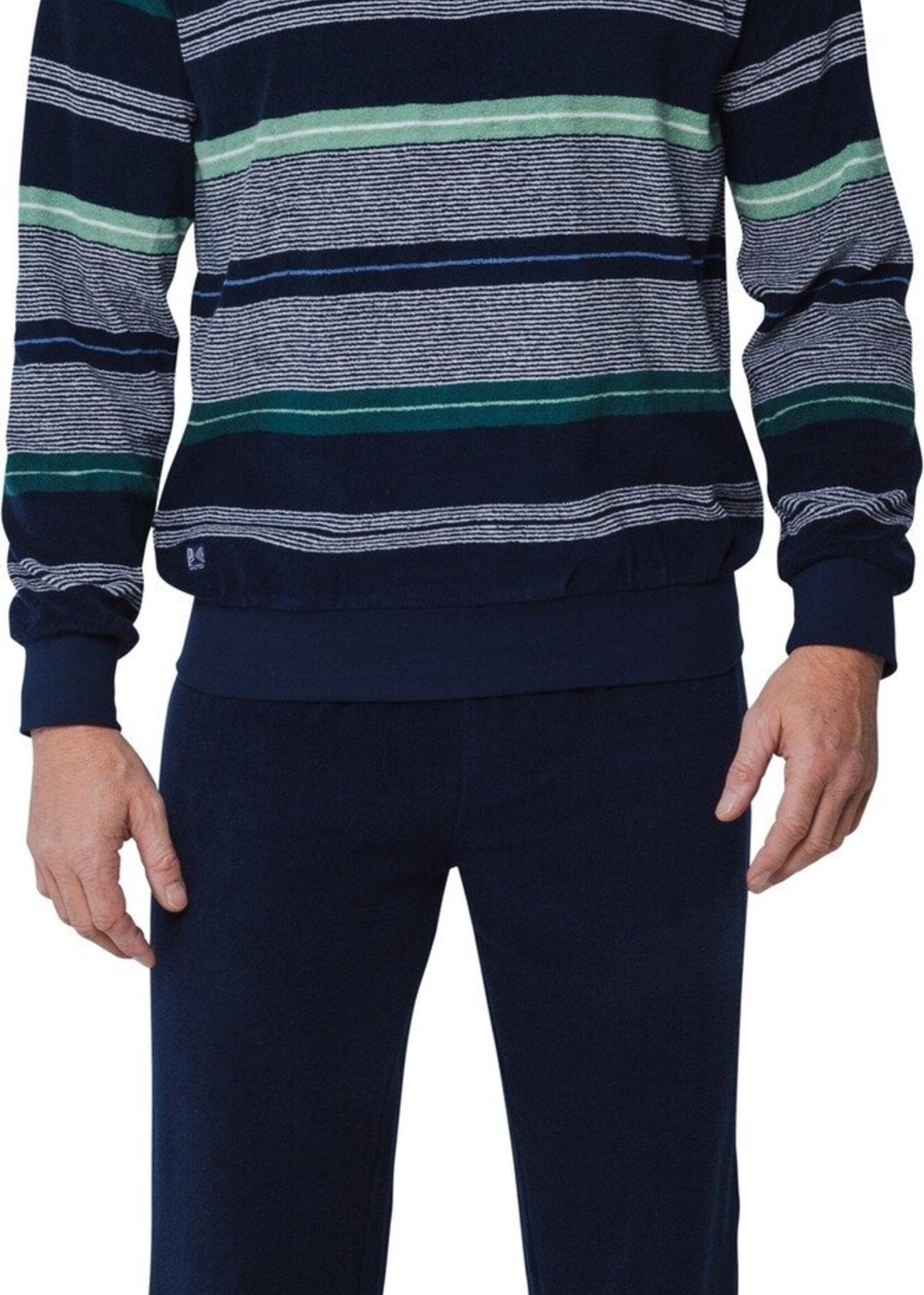 Pastunette Badstof heren pyjama - blauw groen gestreept