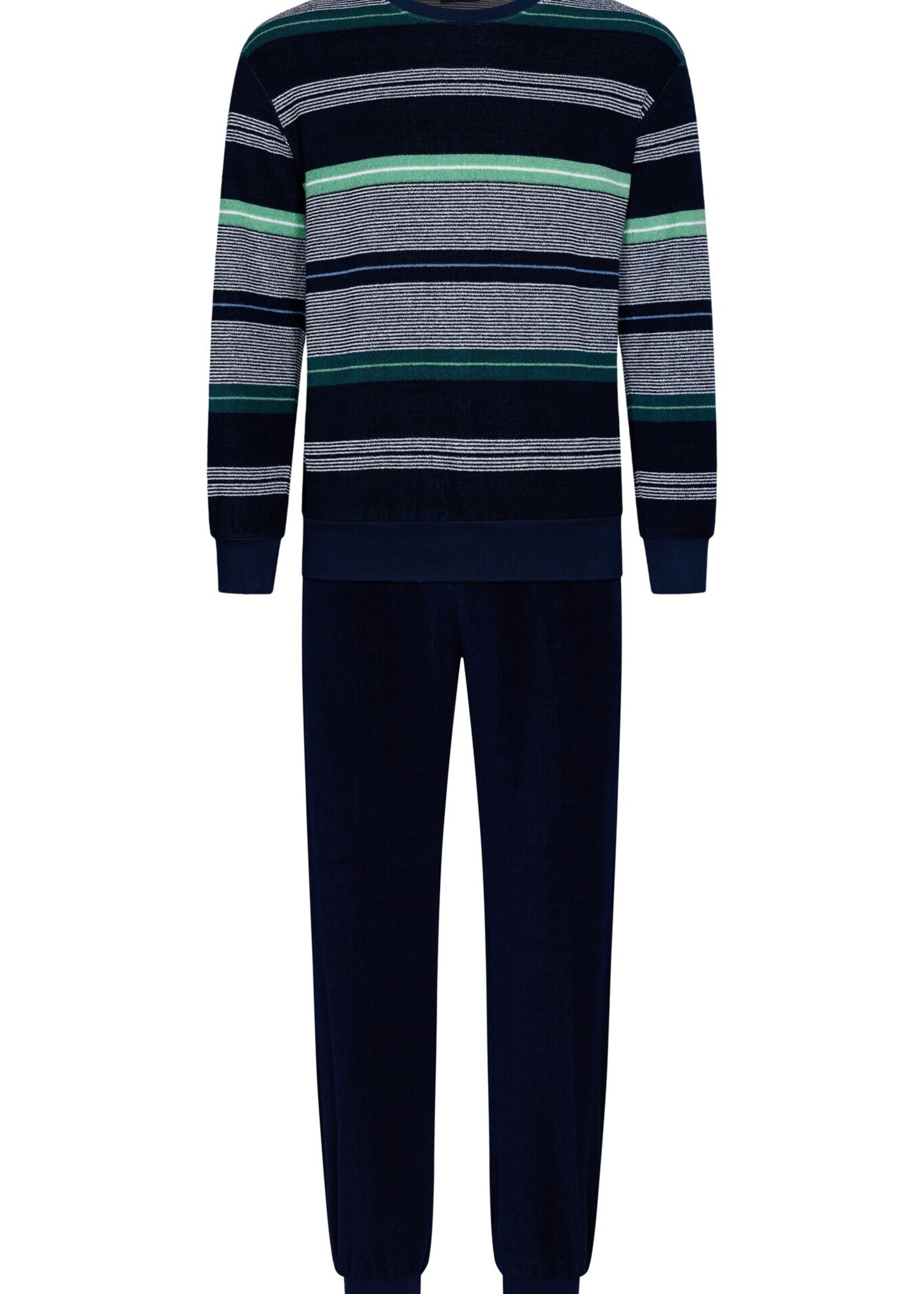 Pastunette Badstof heren pyjama - blauw groen gestreept