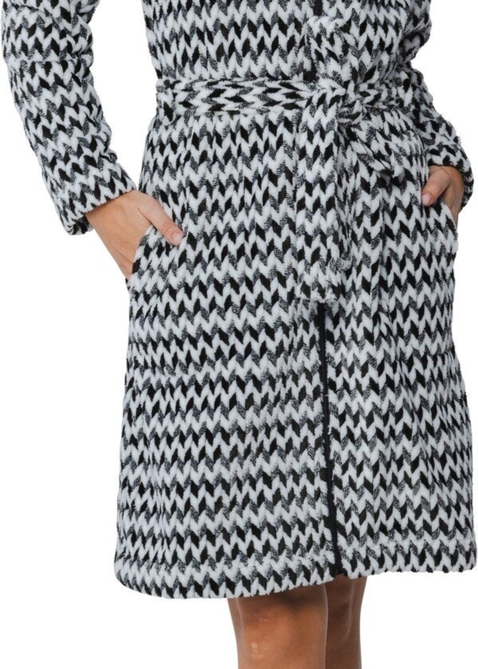 Pastunette Dames ochtendjas premium - zwart wit zigzag