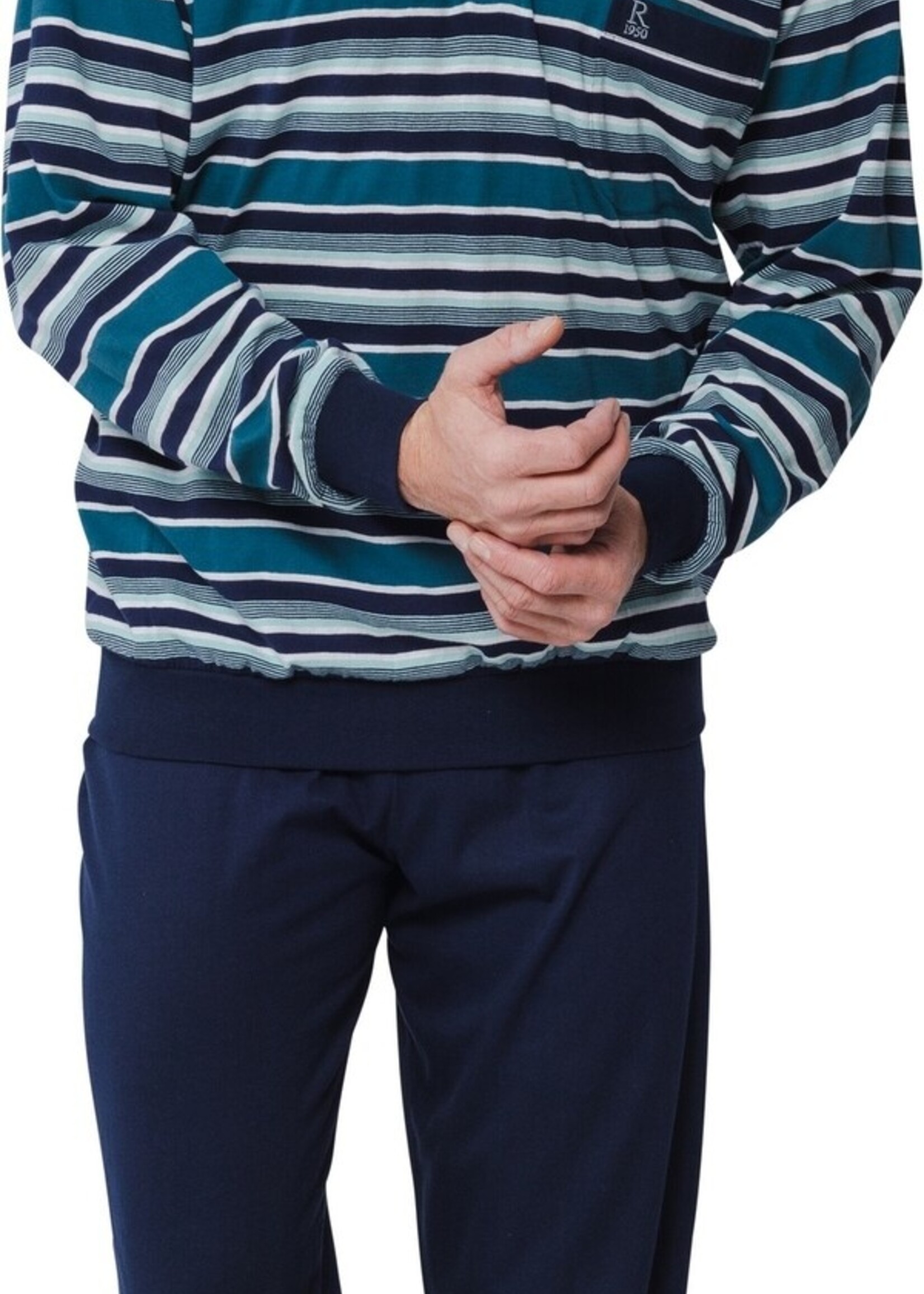 Robson Heren pyjama katoen - gestreept turquoise