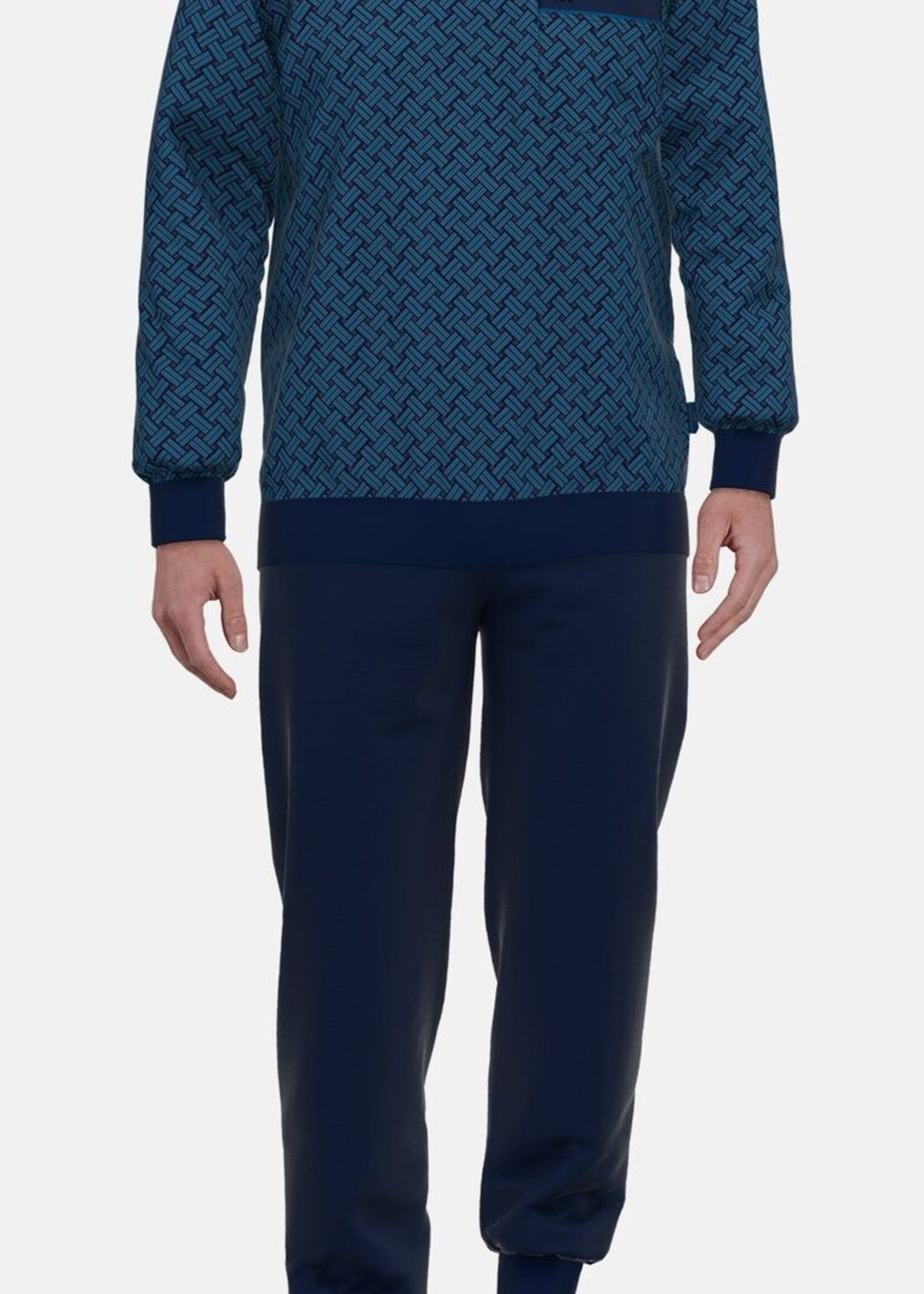 Götzburg Heren pyjama katoen met boordjes - petrol blue