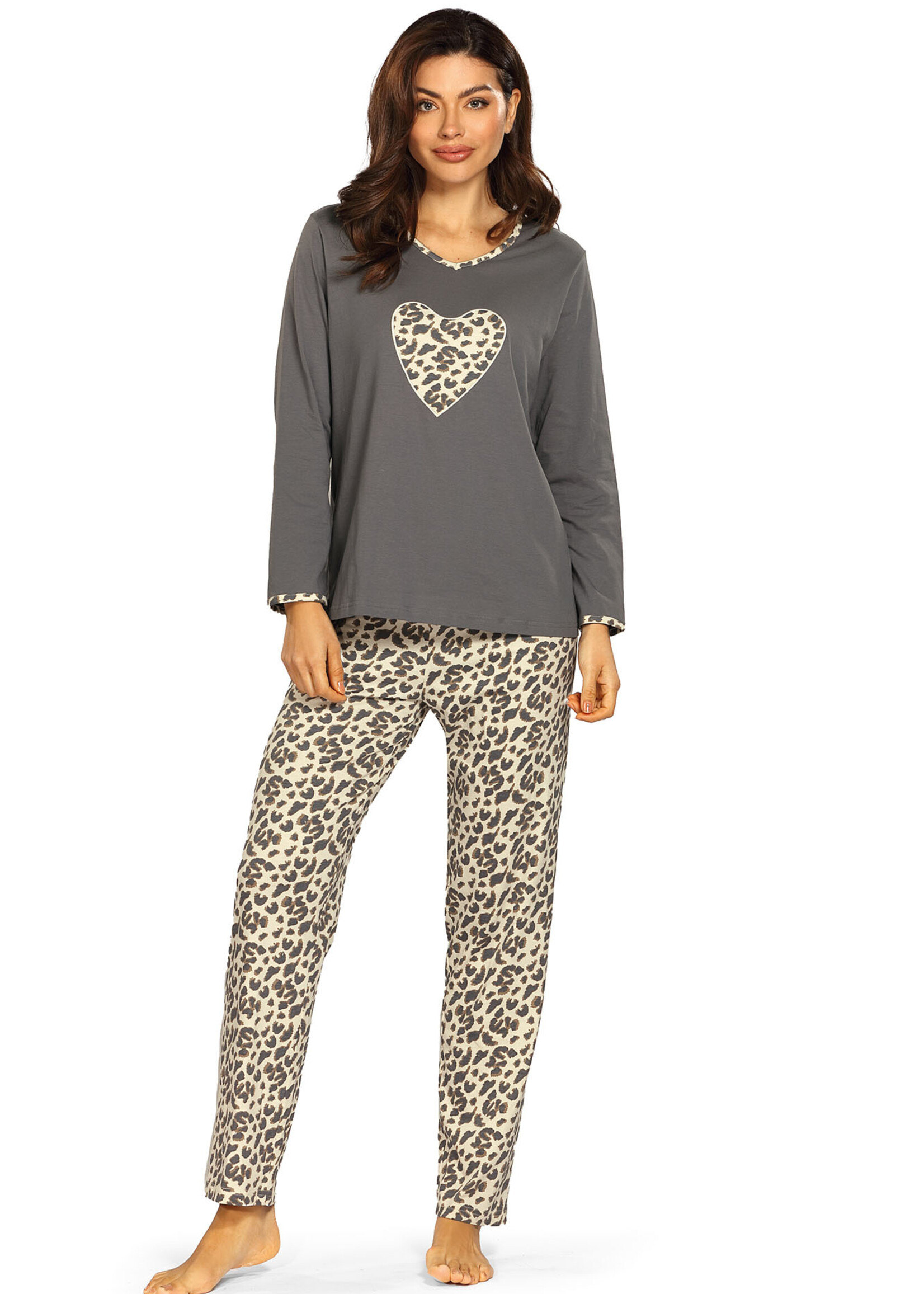 Comtessa Dames pyjama katoen - steel grey panter