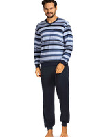 Comte Badstof heren pyjama - sky blue gestreept