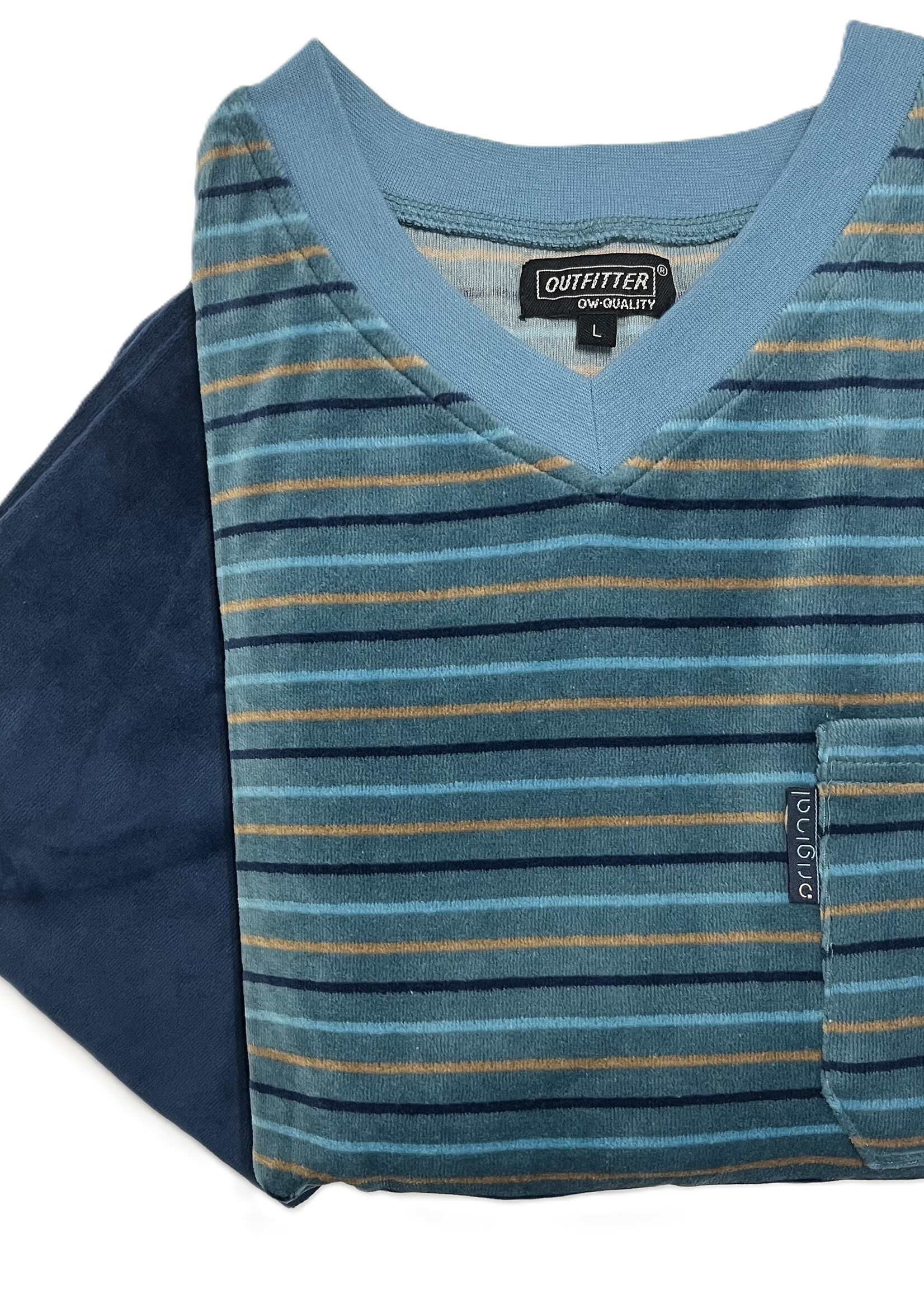 Outfitter Velours heren pyjama - blauw groen gestreept