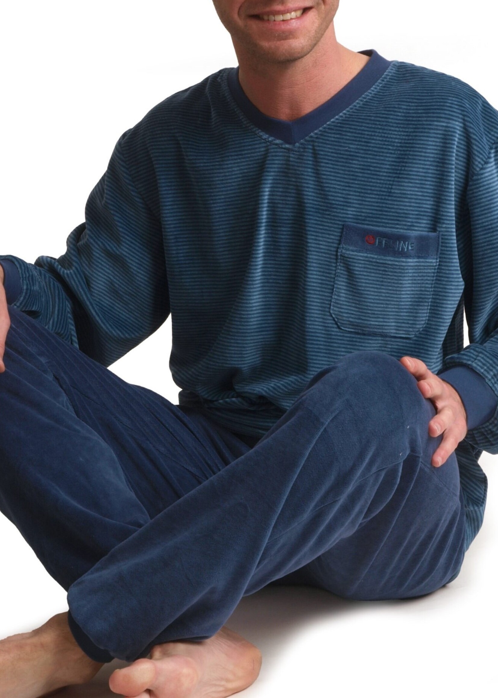 Outfitter Velours heren pyjama - blauw