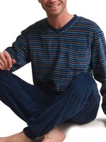 Outfitter Velours heren pyjama - blauw gestreept