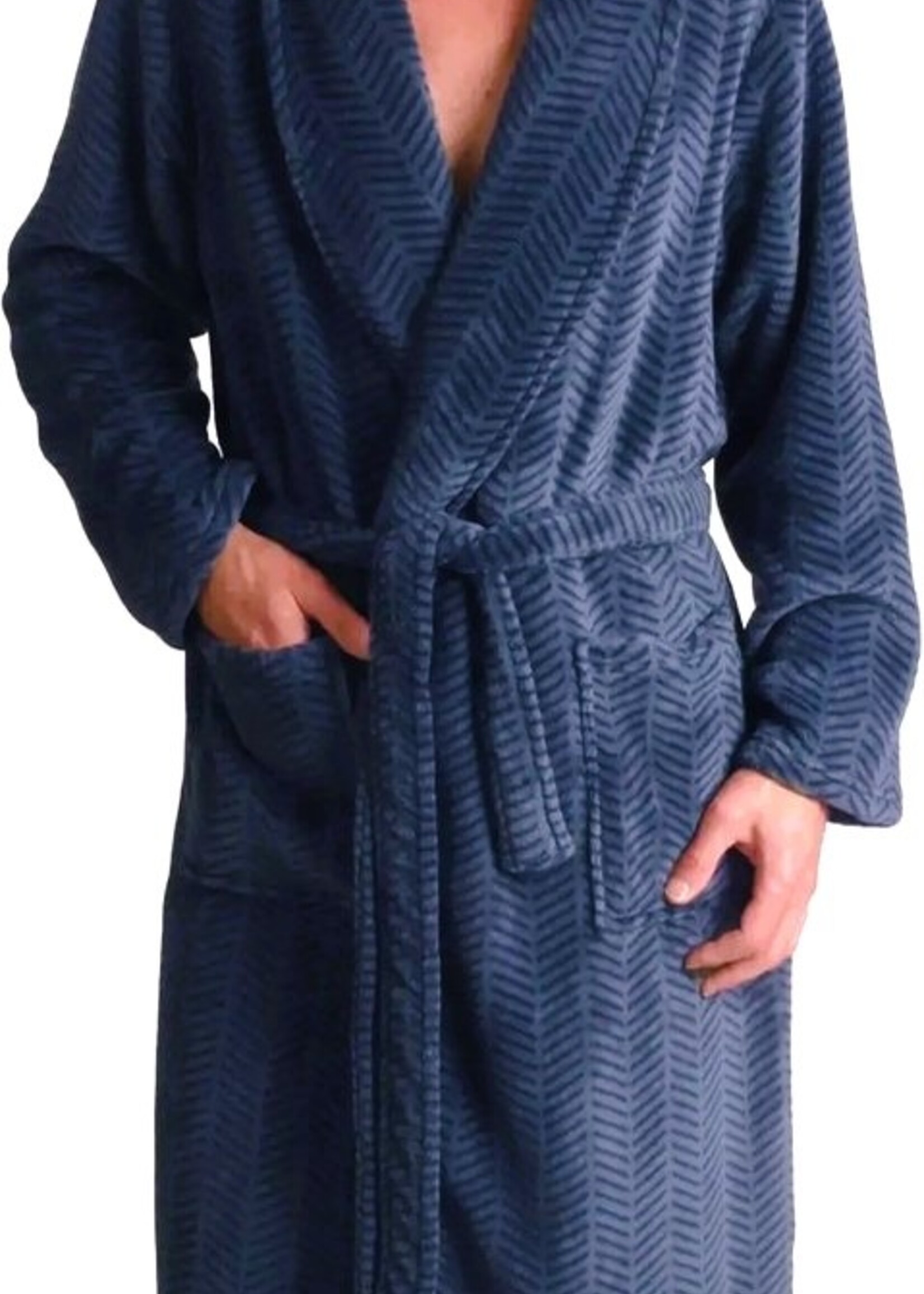 Outfitter Heren badjas - blauw met patroon