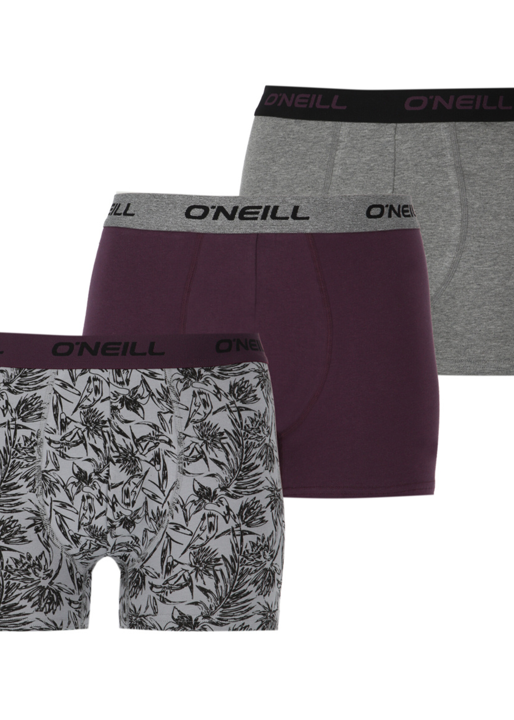 O'Neill Heren Boxershorts 3-pack - leafs plum grey