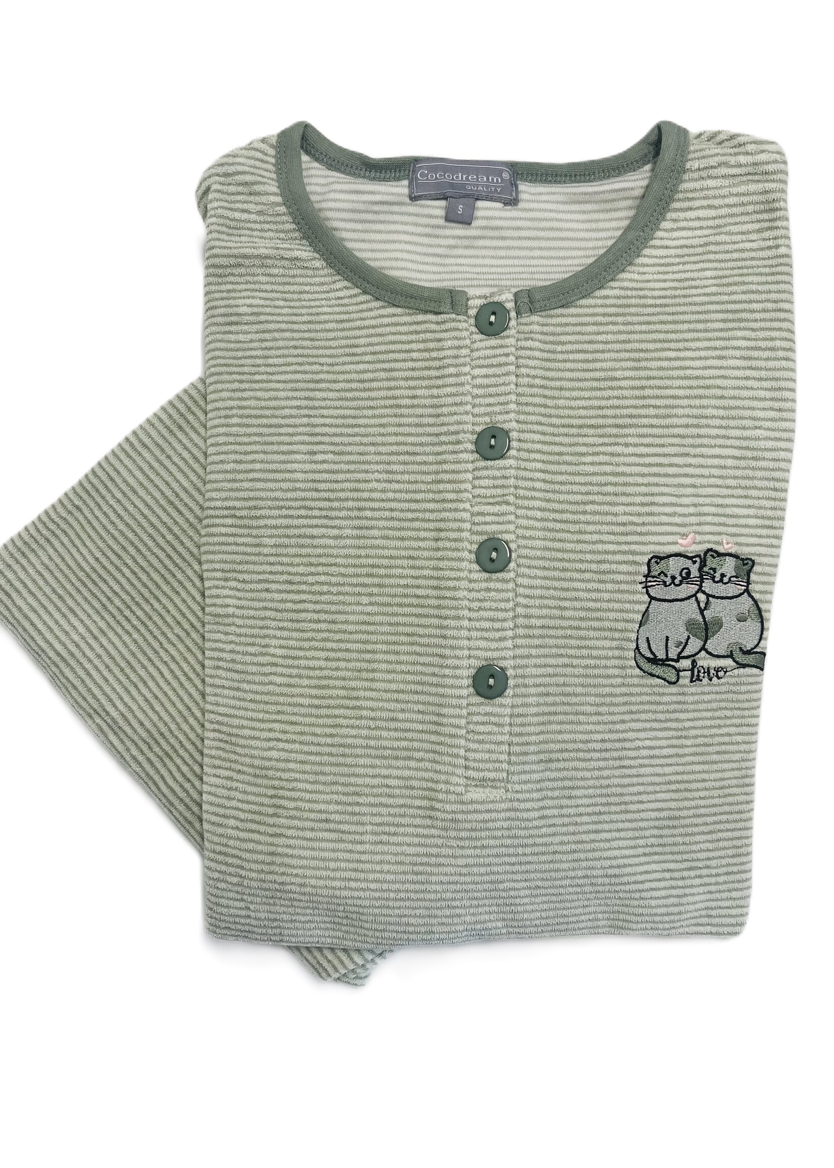 Cocodream Badstof dames pyjama - groen gestreept