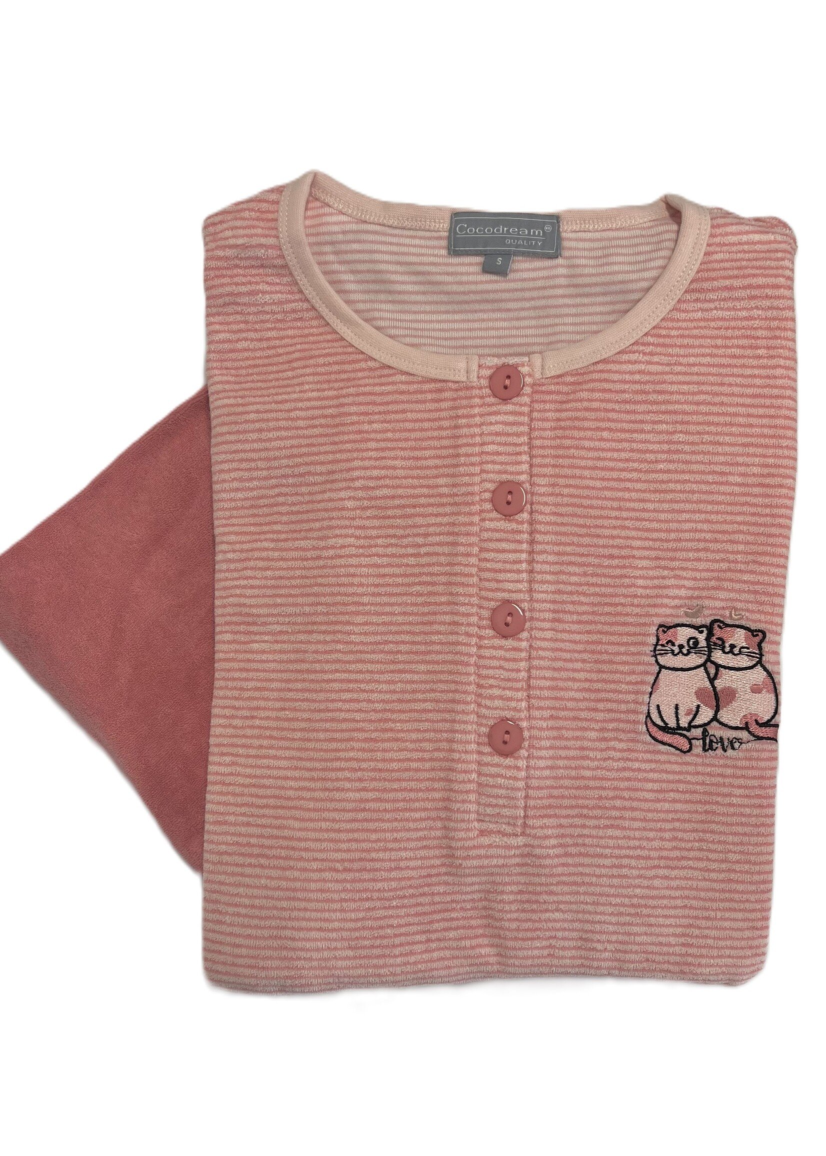 Cocodream Badstof dames pyjama - roze gestreept