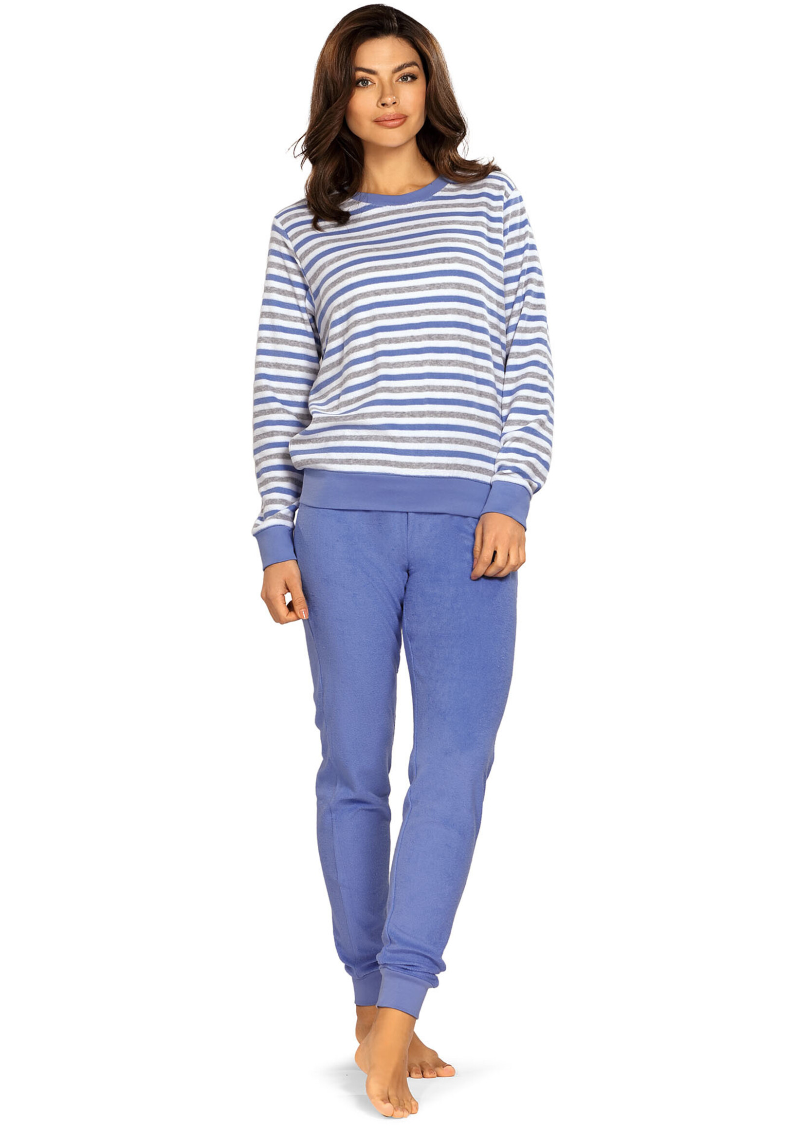 Comtessa Badstof dames pyjama - blue gestreept